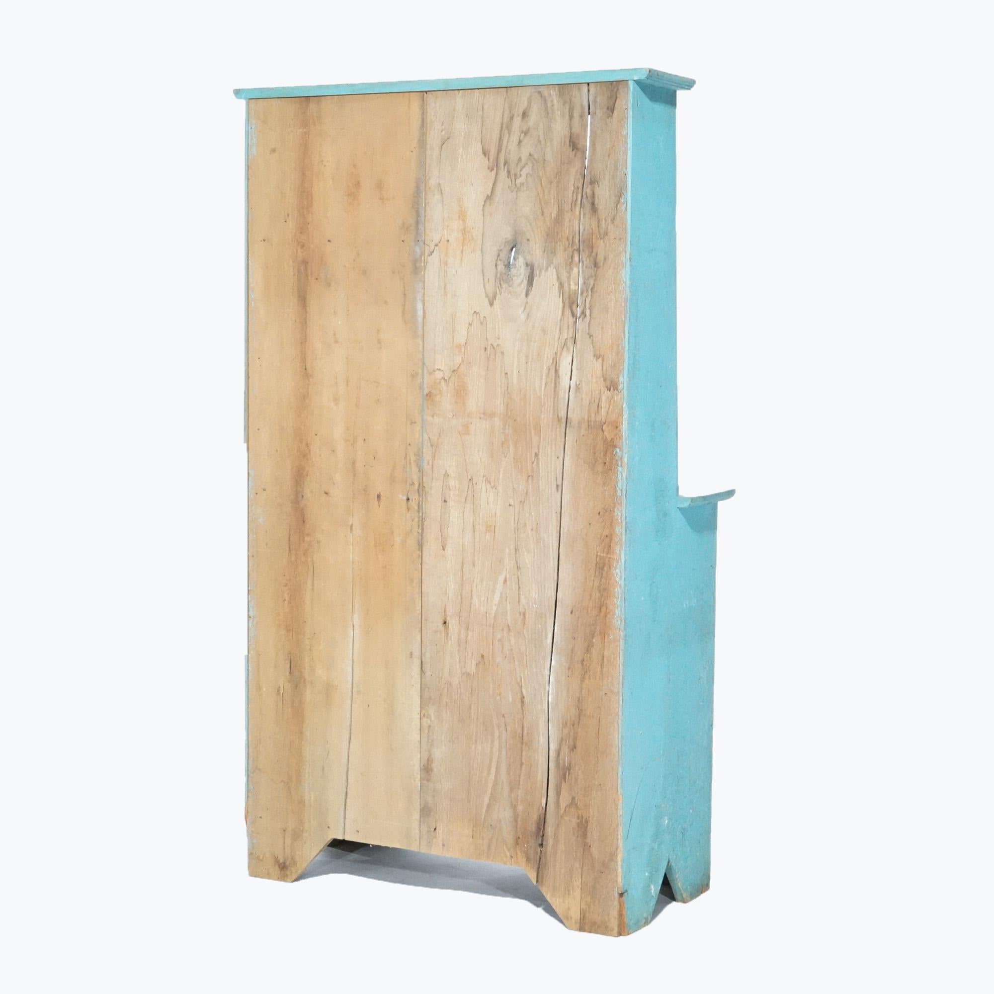 Primitive Blue Painted Soft-Wood Step Back Cupboard 20th Century In Good Condition In Big Flats, NY