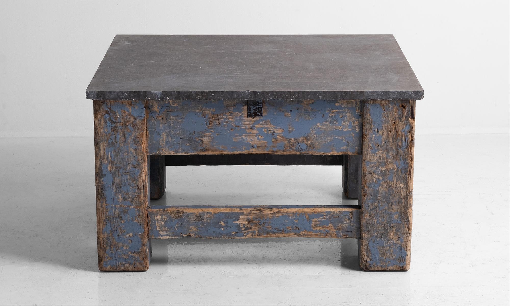 French Primitive Blue Stone Coffee Table