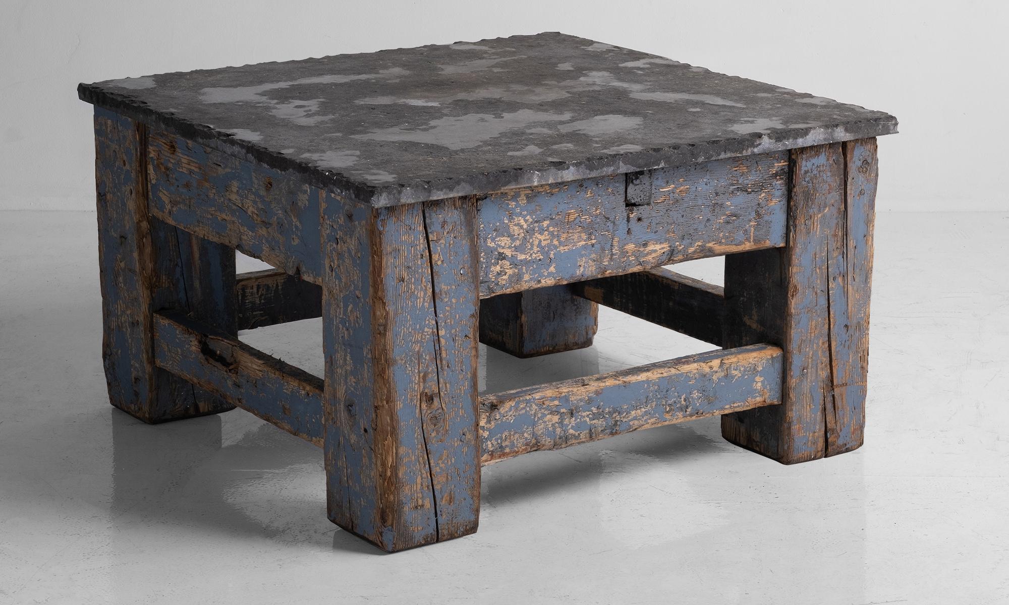 Primitive Blue Stone Coffee Table In Good Condition In Culver City, CA