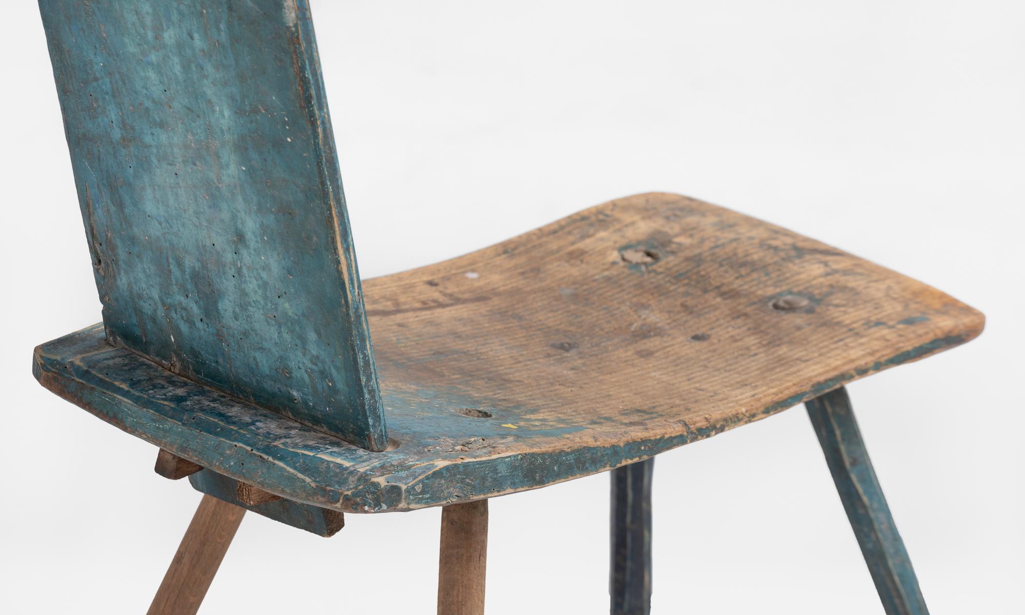 Mid-19th Century Primitive Blue Stool, France, circa 1860