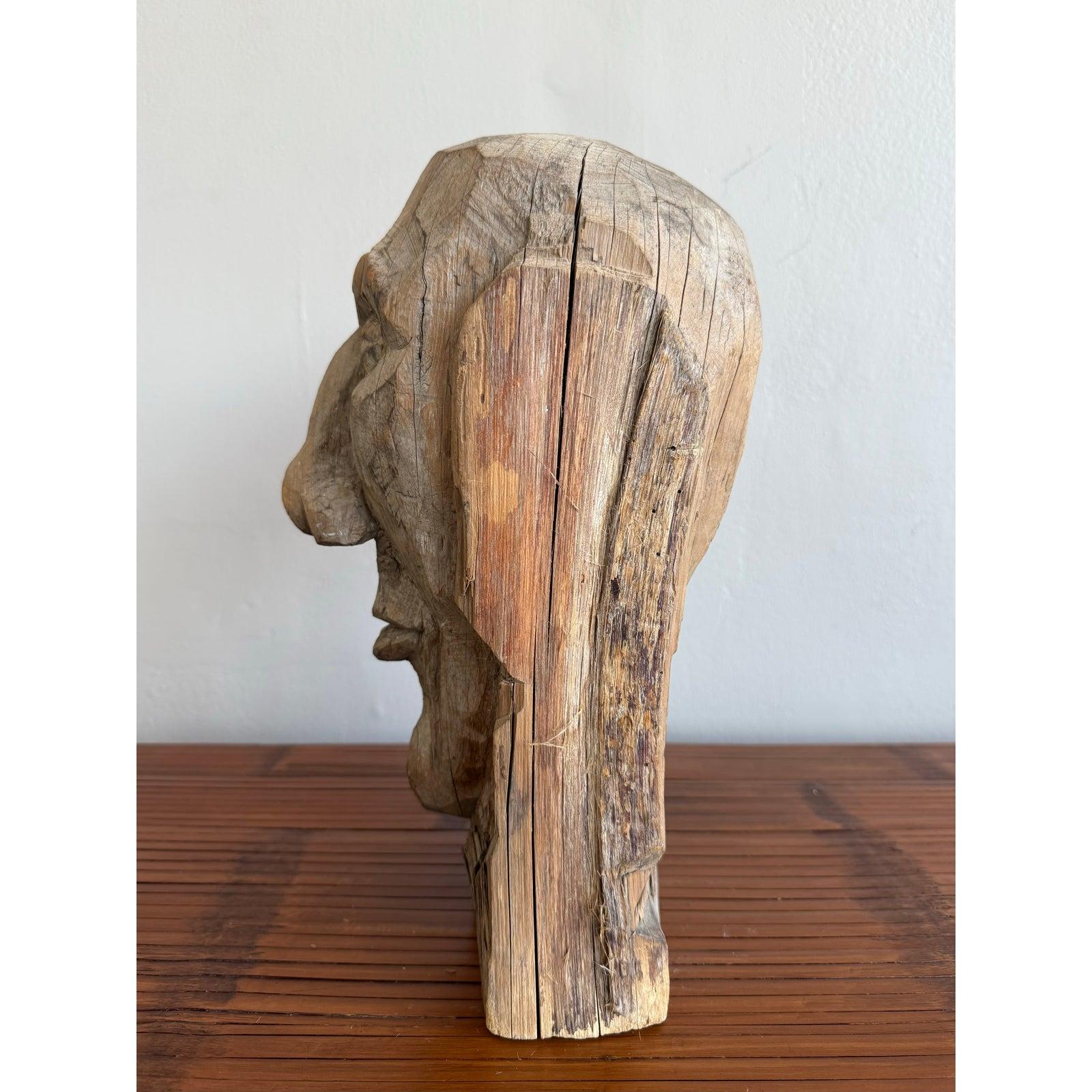 Busto Primitivo Boho de Madera Tallado a Mano Moderno orgánico en venta