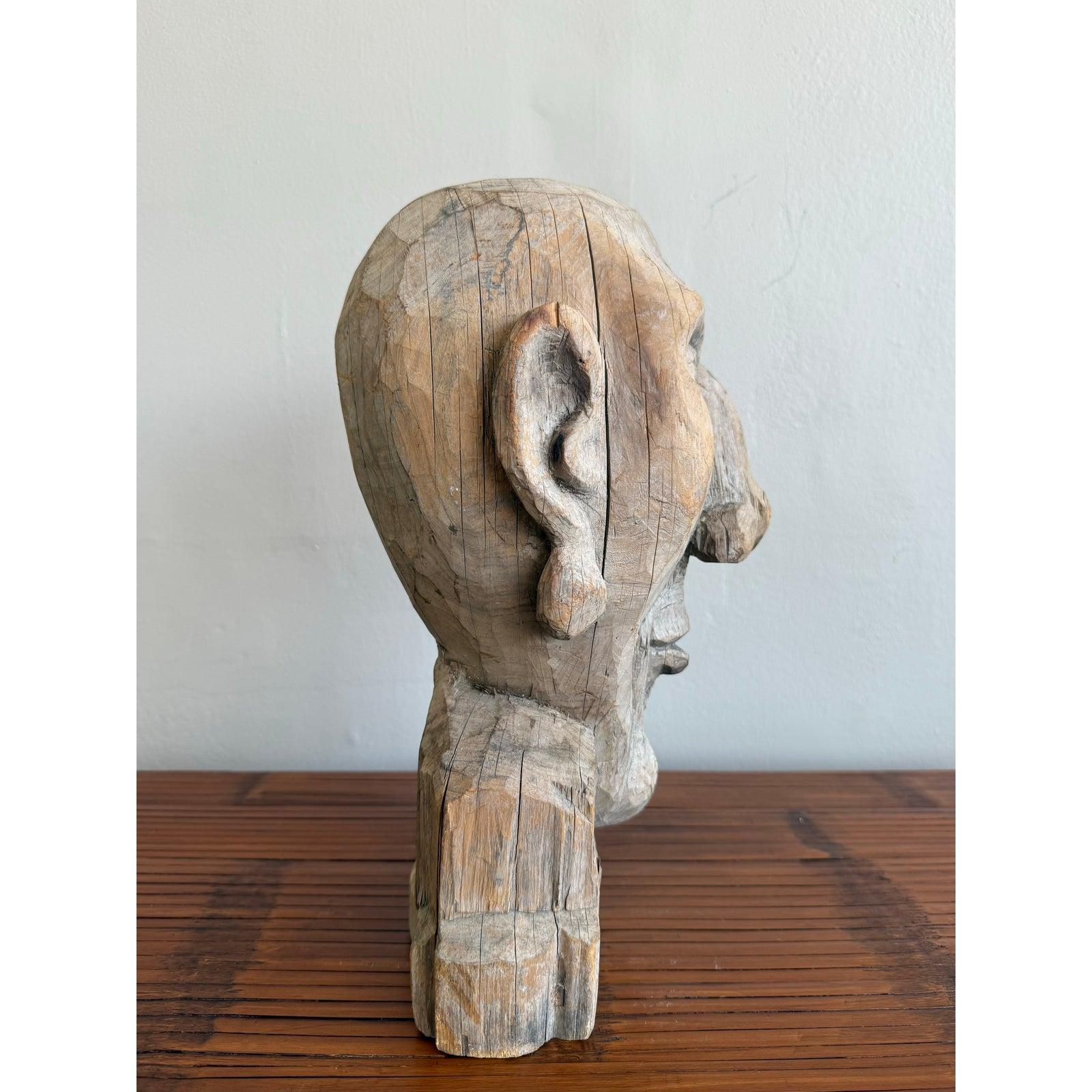 Busto Primitivo Boho de Madera Tallado a Mano Estadounidense en venta