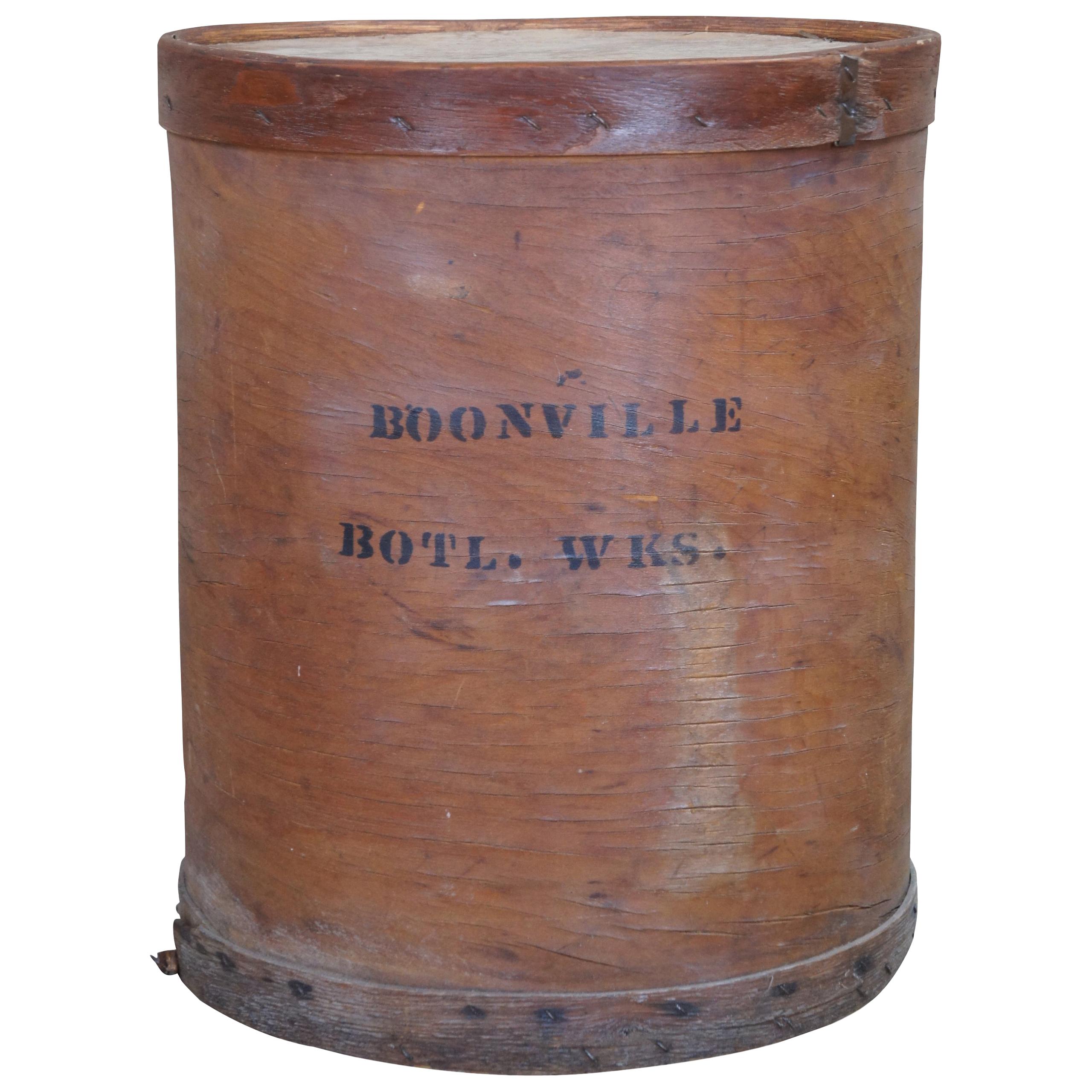 Primitive Boonville Bottling Works Bentwood Box Mercantile Barrel Industrial 23" For Sale