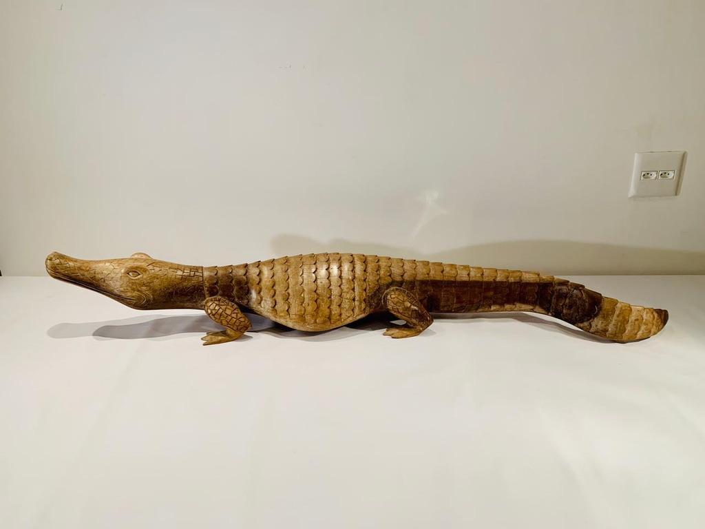 Carved Primitive brazilian noble wood circa 1970 big alligator 