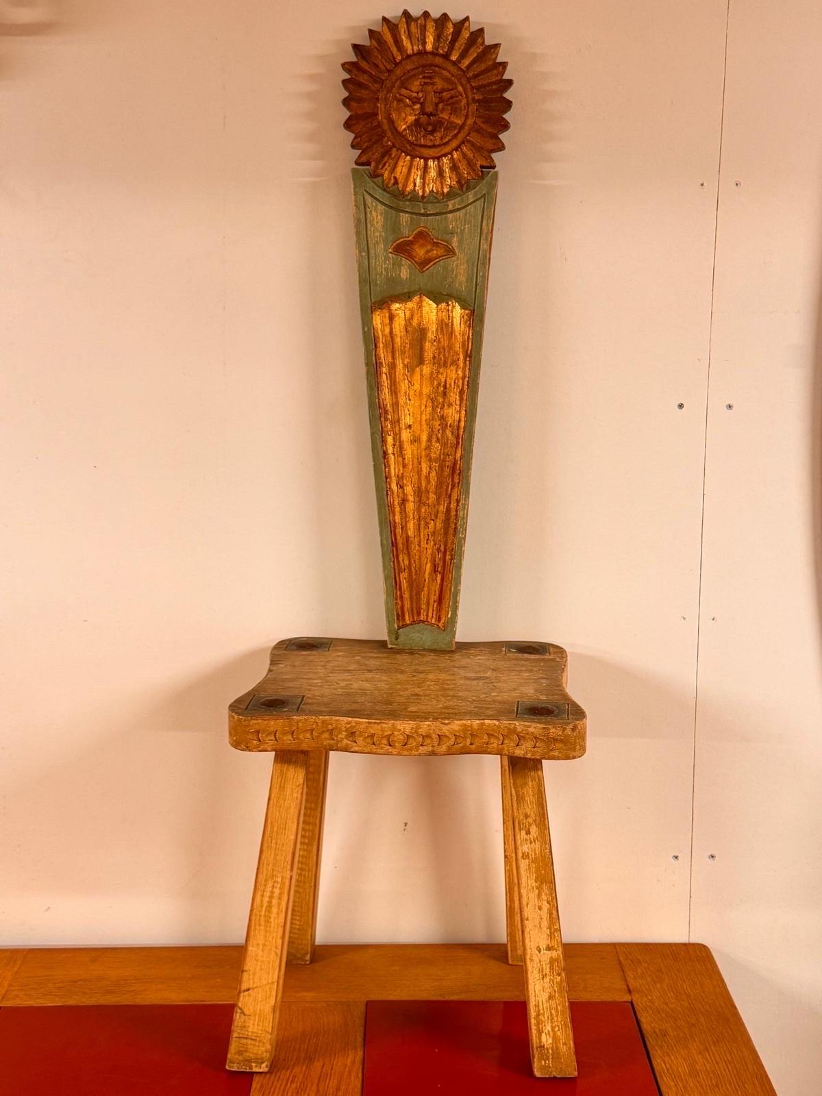 French Primitive brutalist pair of chairs in oak For Sale