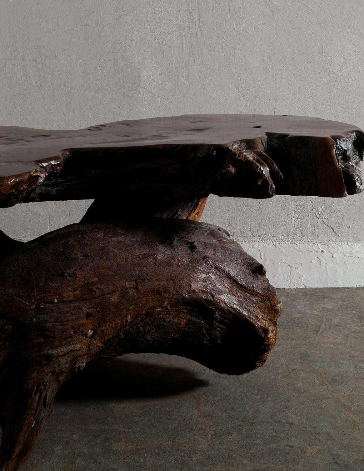 French Primitive Brutalist Root Coffee Table in Solid Wood Produced in France 1970s  For Sale