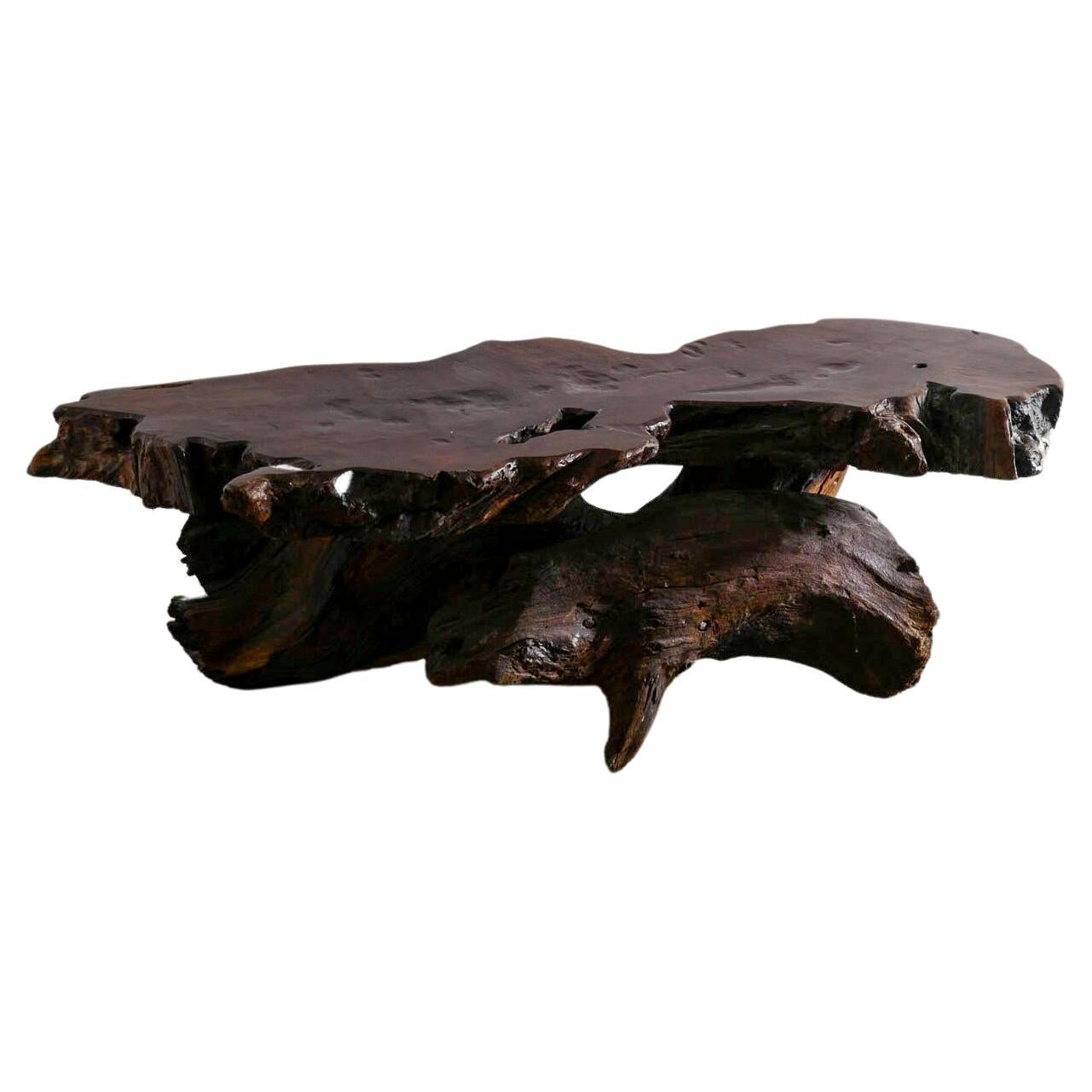 Primitive Brutalist Root Coffee Table in Solid Wood Produced in France 1970s  For Sale
