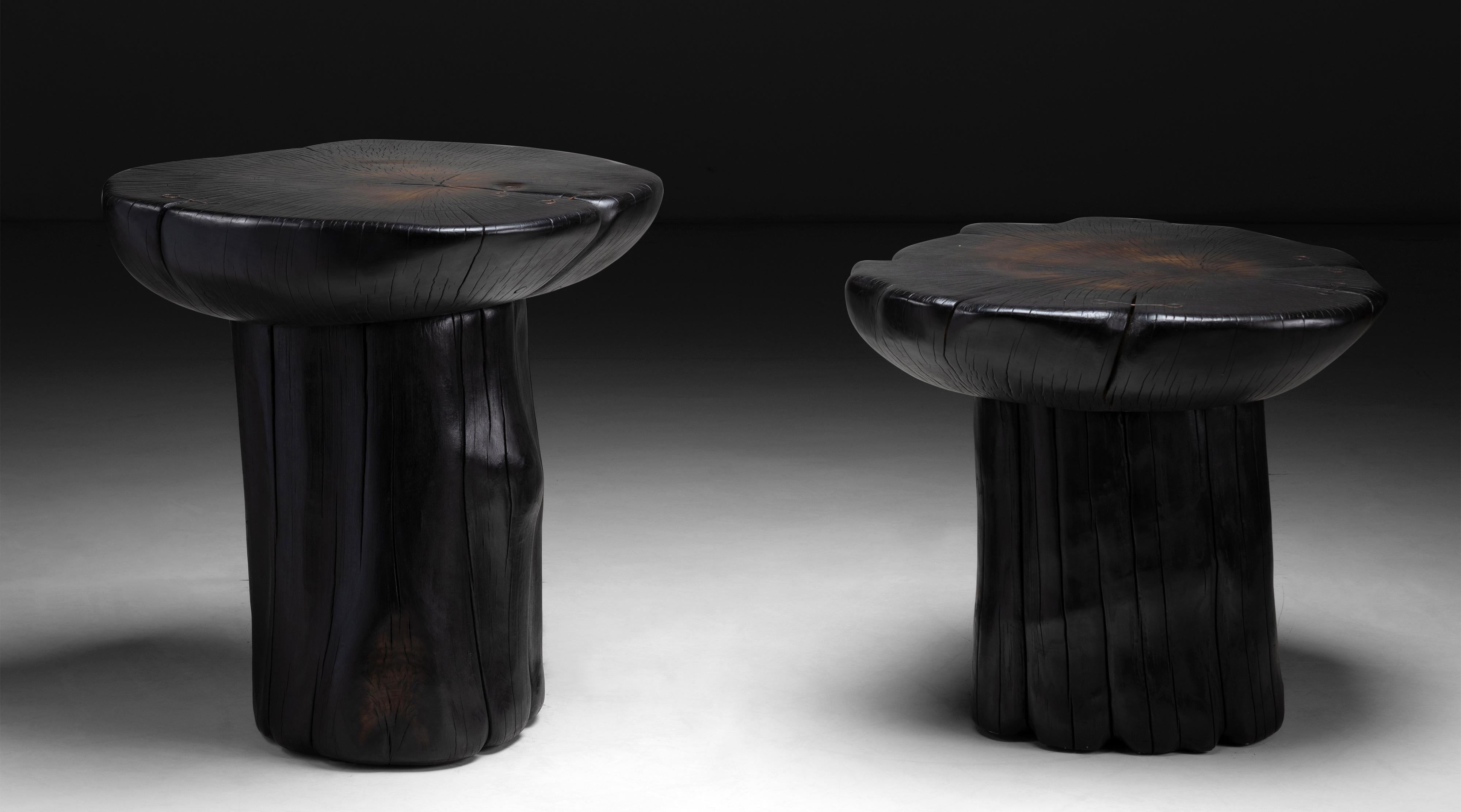 Welsh Primitive Burnt Wood Side Tables, Made in Wales