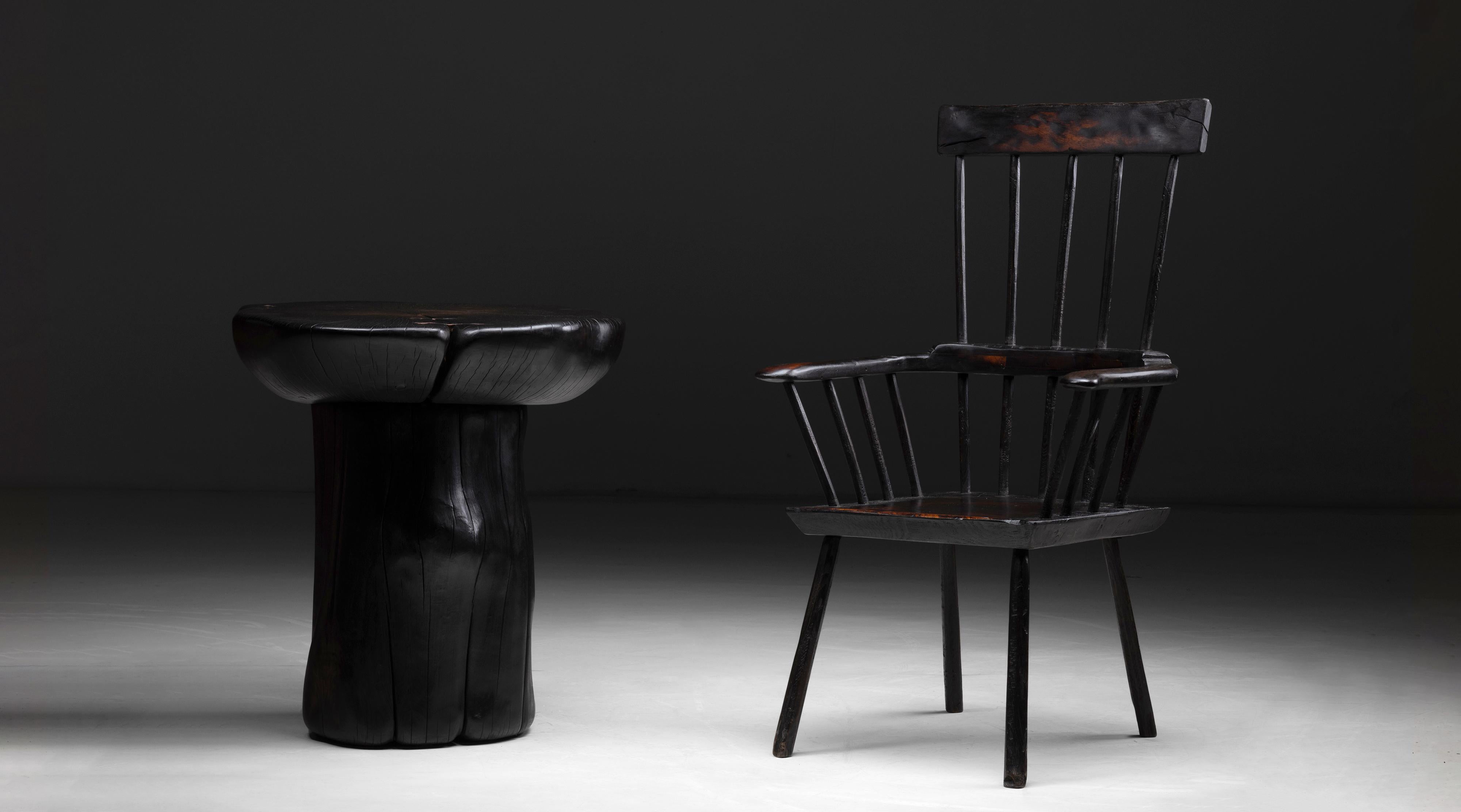 Contemporary Primitive Burnt Wood Side Tables, Made in Wales