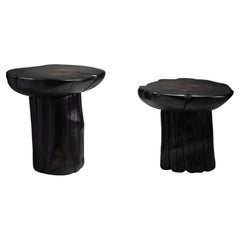 Primitive Burnt Wood Side Tables, Made in Wales