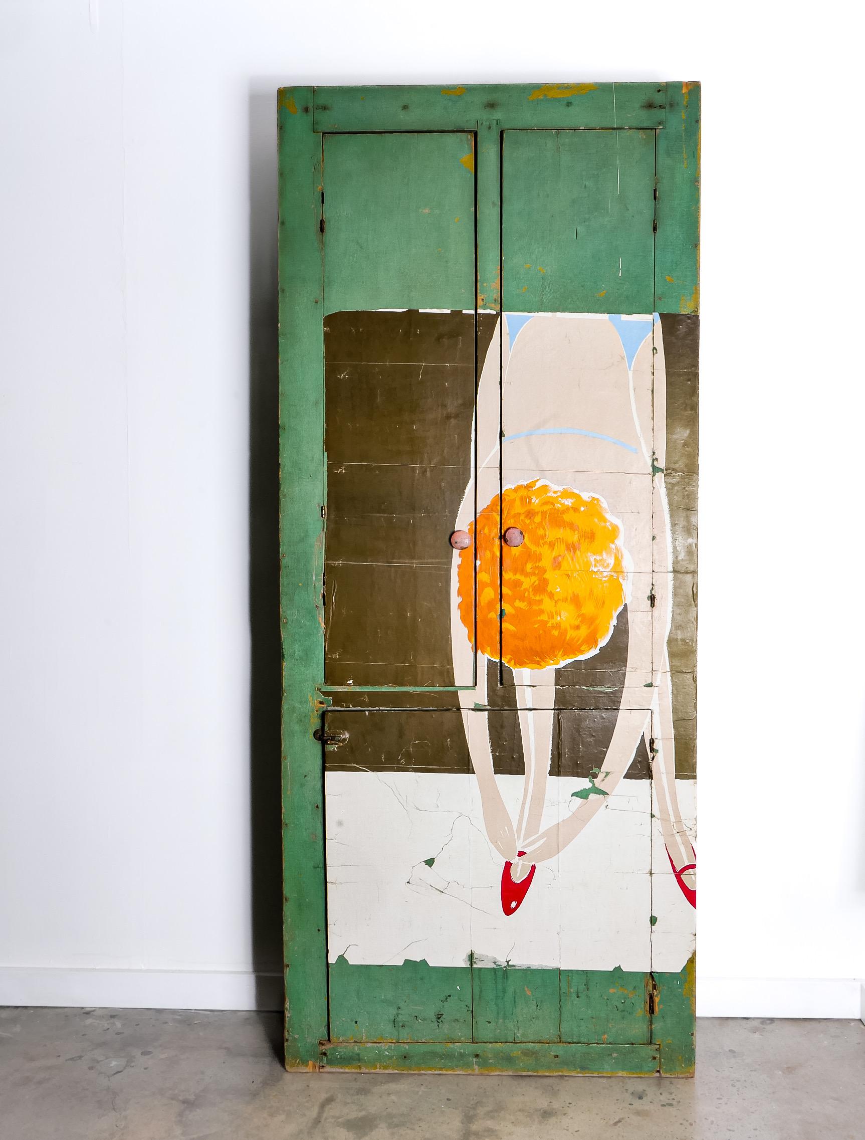 Primitive Cabinet with Decoupage For Sale 4