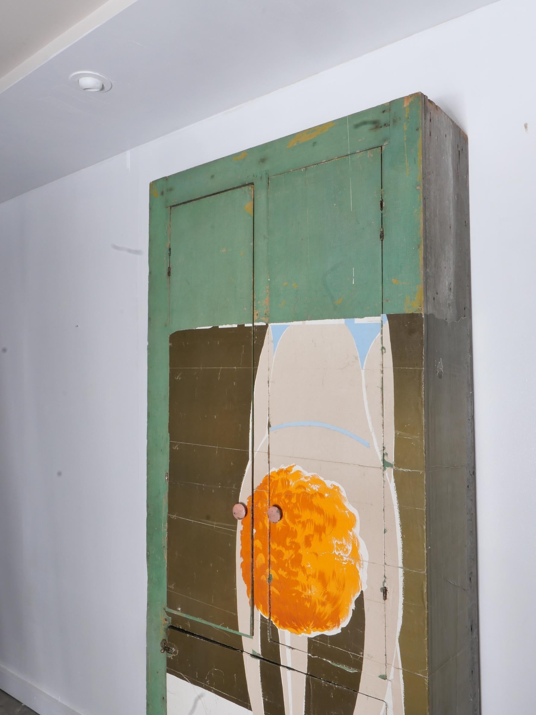 Primitive Cabinet with Decoupage For Sale 5
