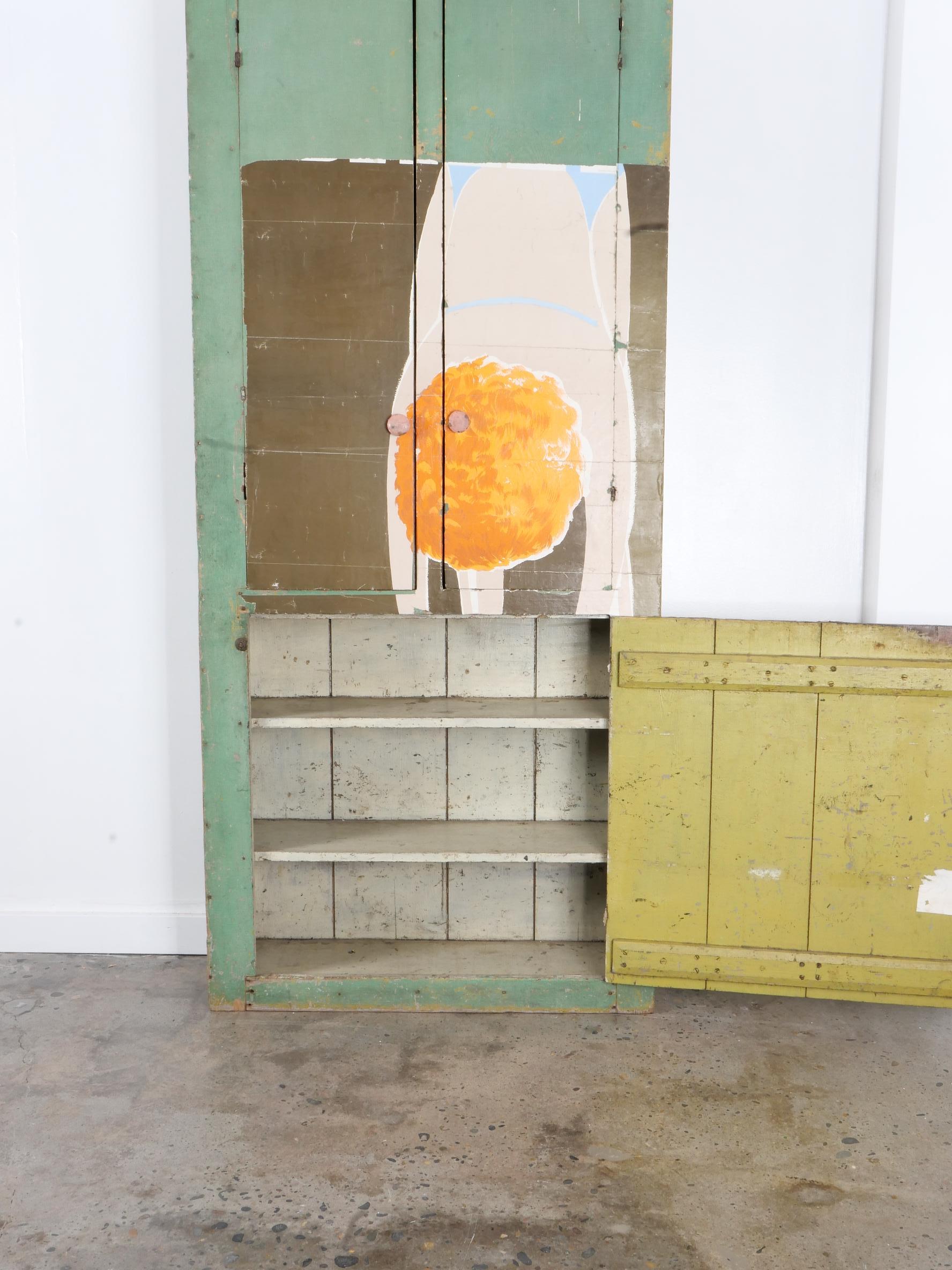 Découpage Primitive Cabinet with Decoupage For Sale