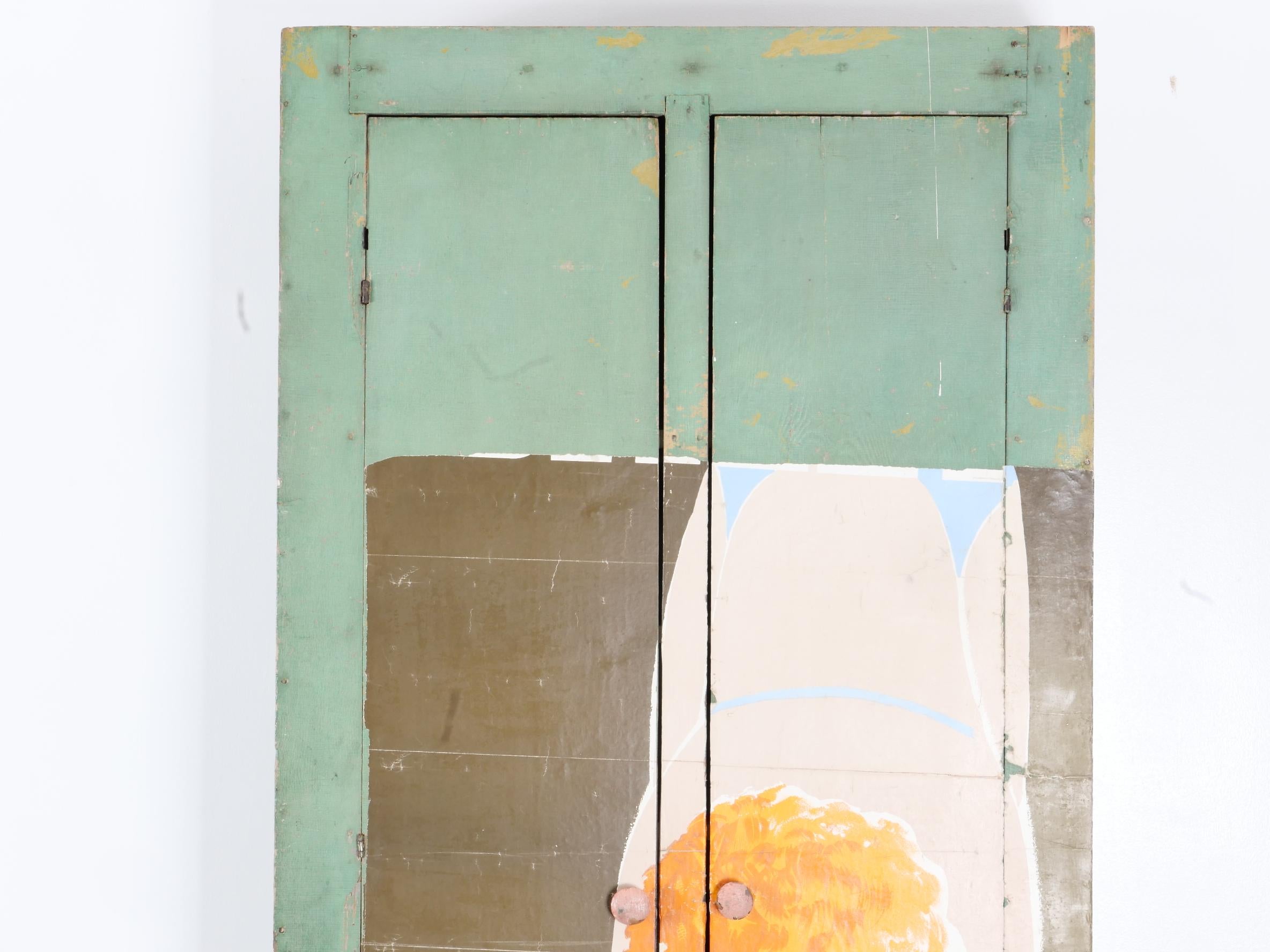 Primitive Cabinet with Decoupage For Sale 1