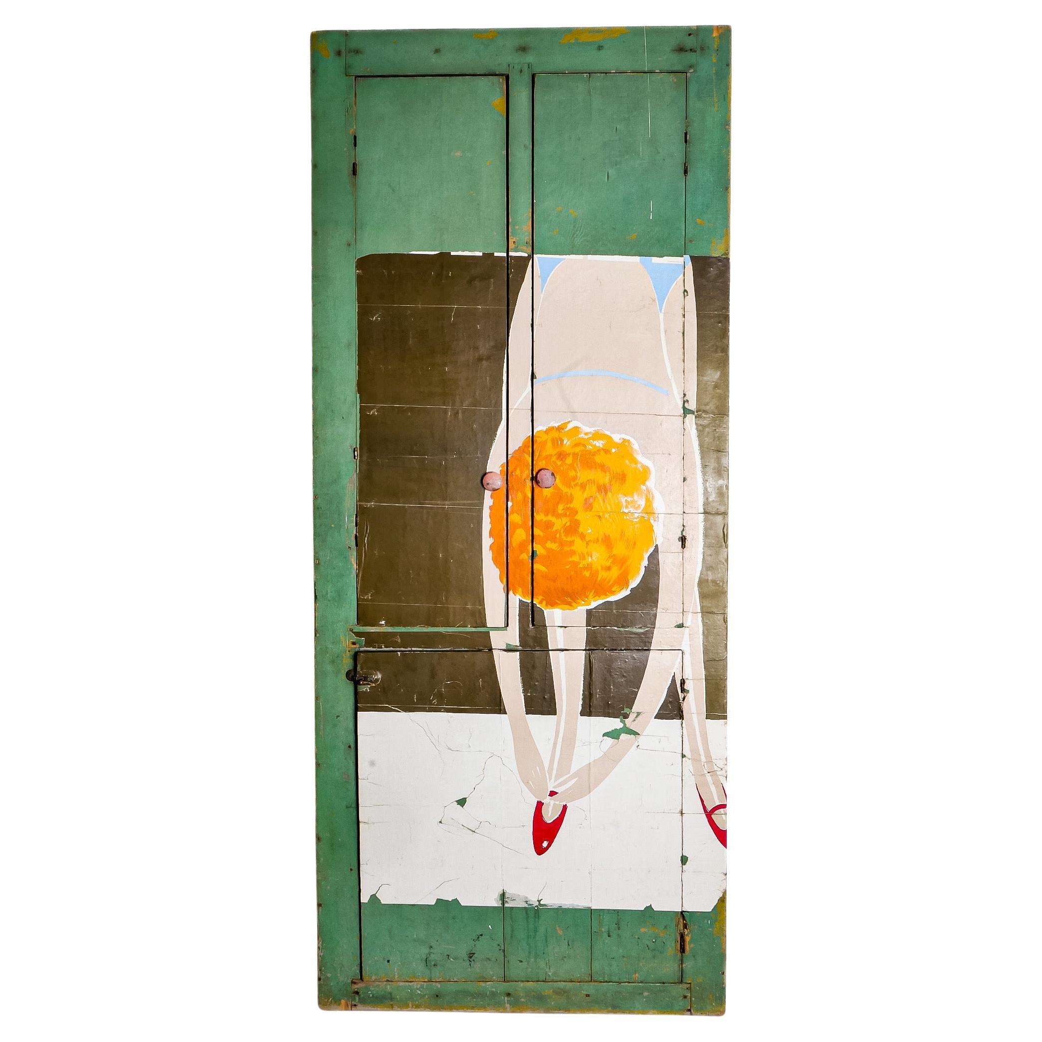 Primitive Cabinet with Decoupage For Sale