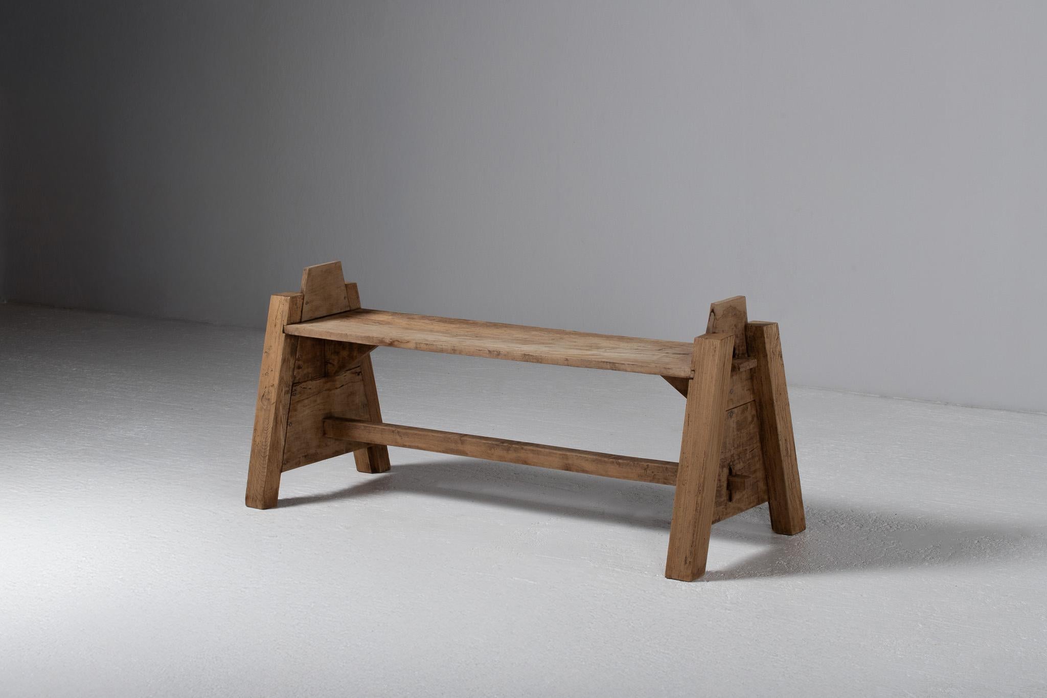 Primitive Carpenter’s Bench in Oak, France, Early 20th Century For Sale 1