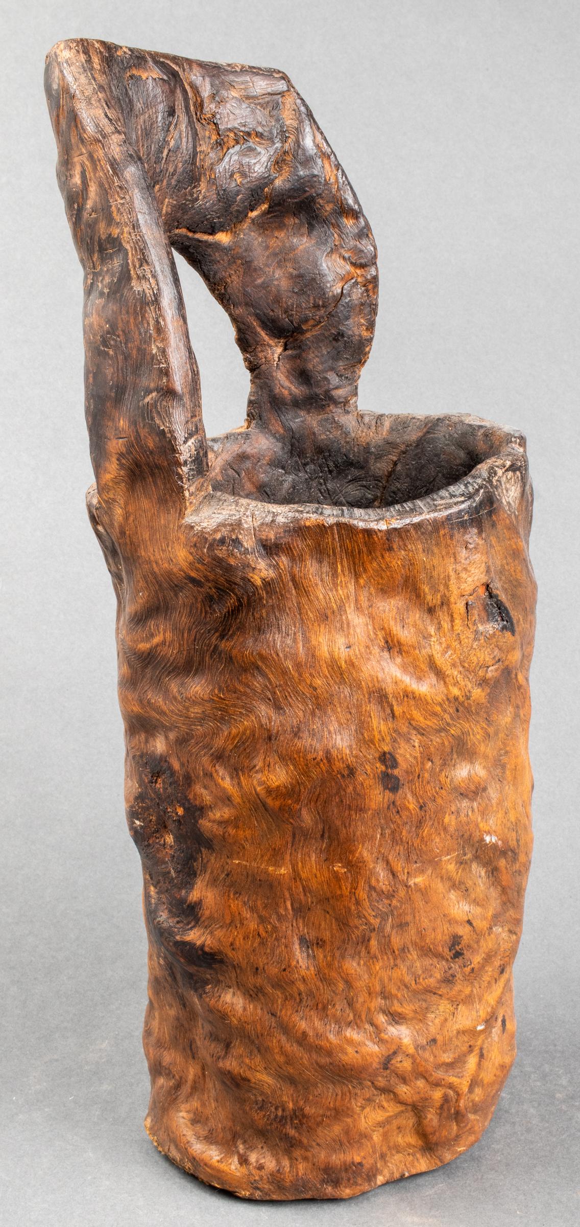 Asian Primitive Carved Burlwood Bucket Vessel