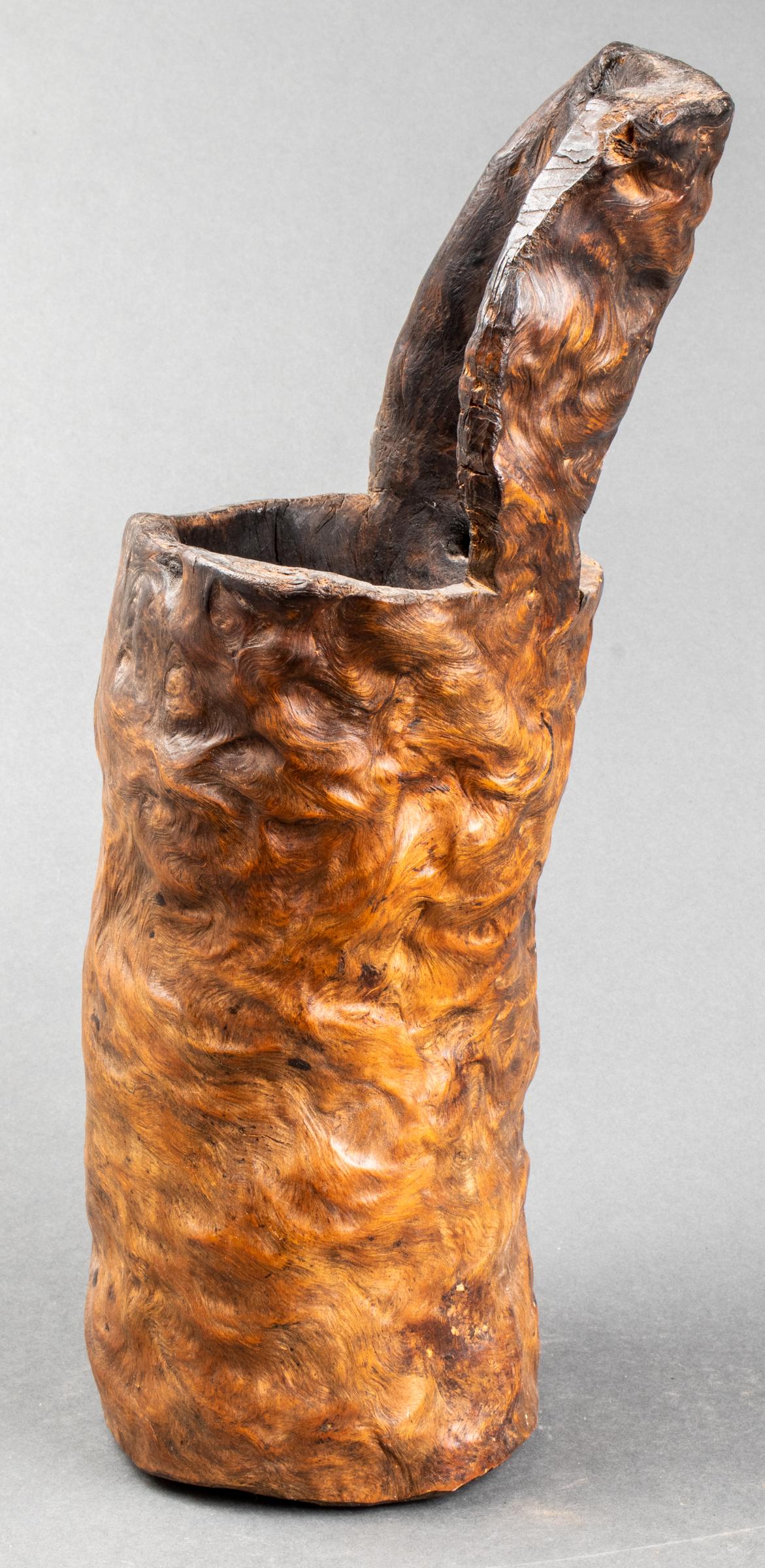 Wood Primitive Carved Burlwood Bucket Vessel For Sale
