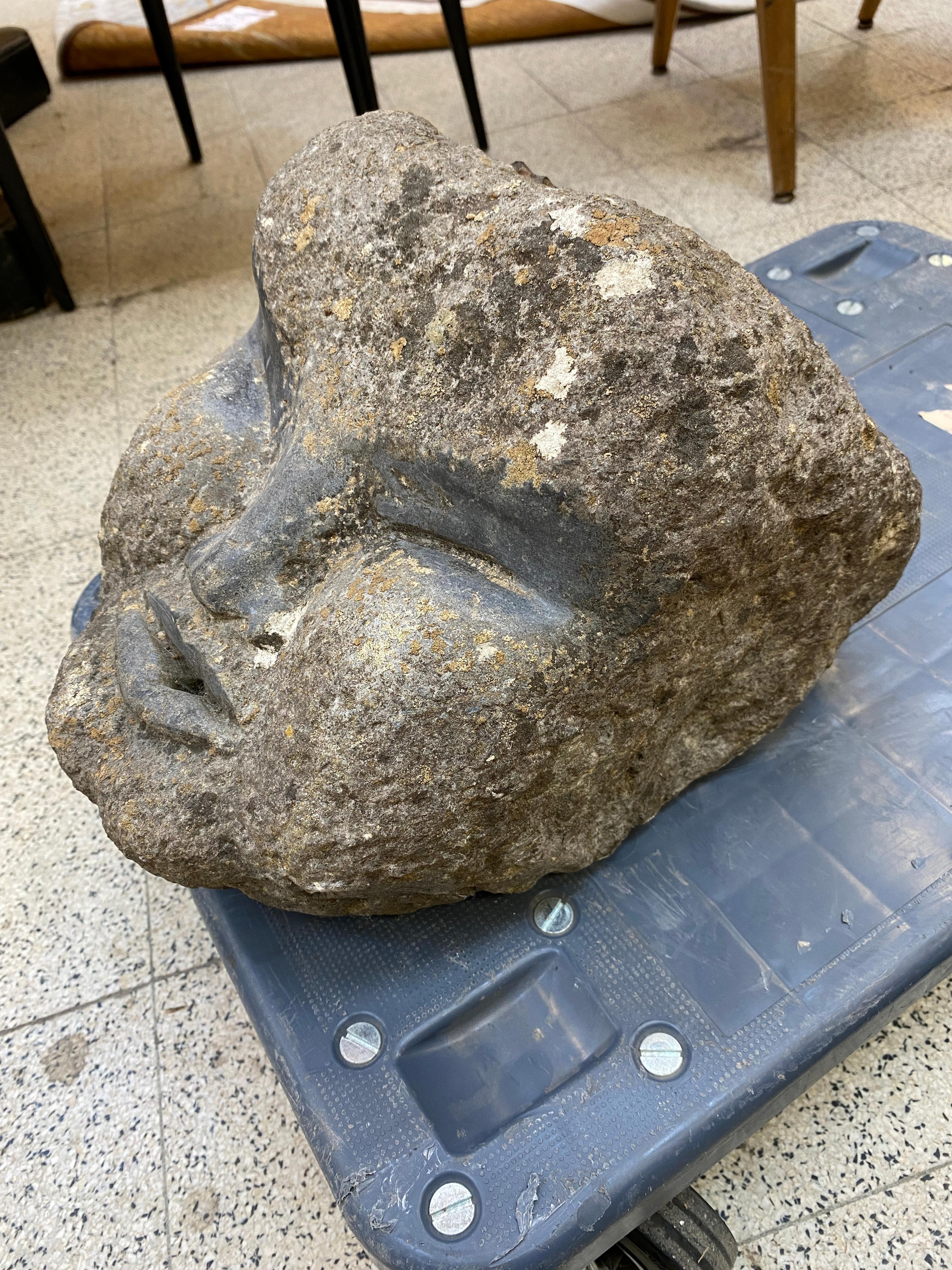 Primitive Carved Stone Fountain Head 4