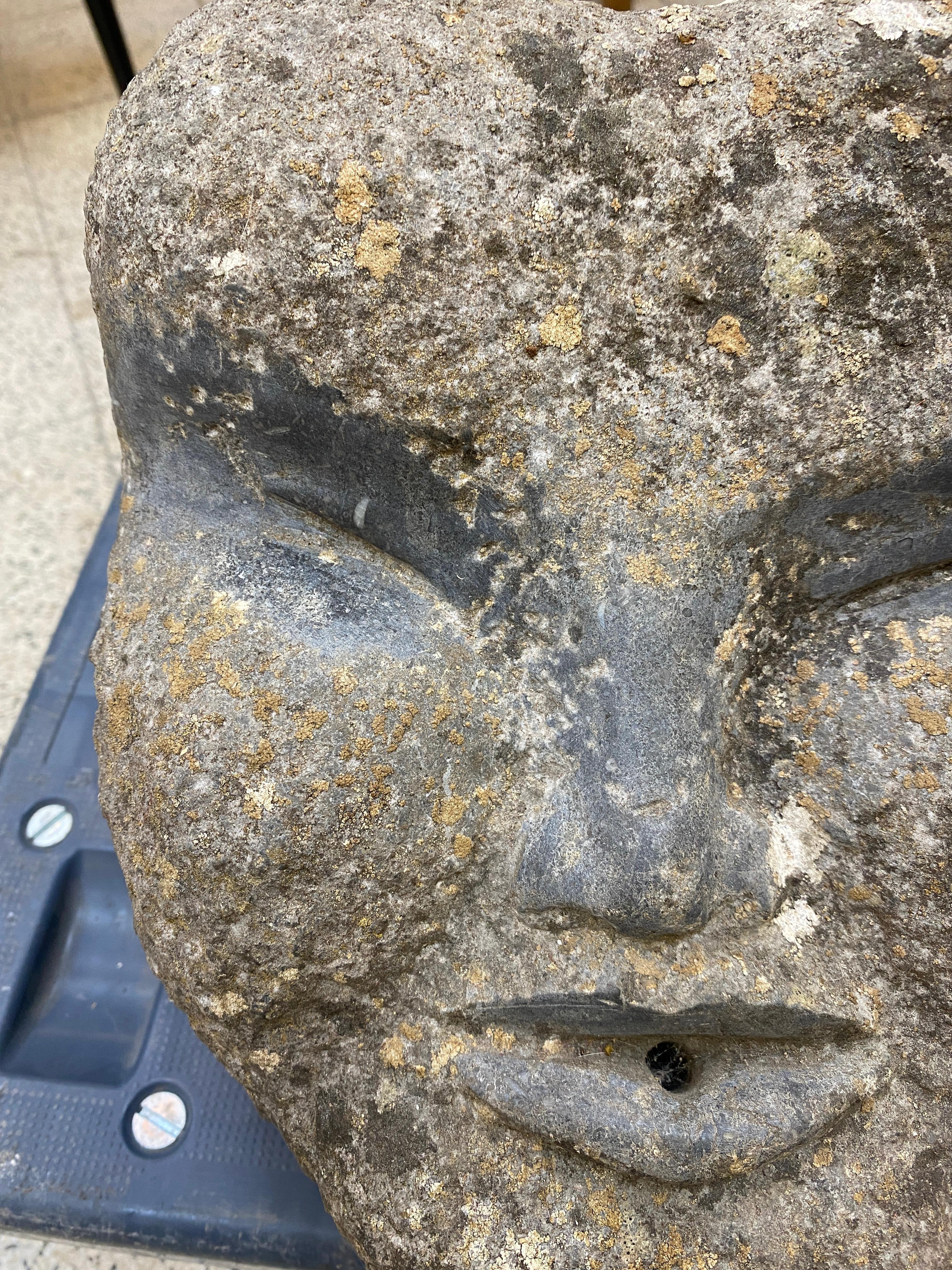 Primitive Carved Stone Fountain Head 1