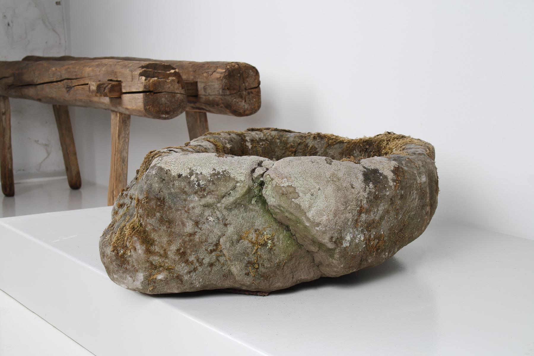 Primitive Carved Stone Trough Planter, Weathered Garden Feature, Bonsai Pot 6