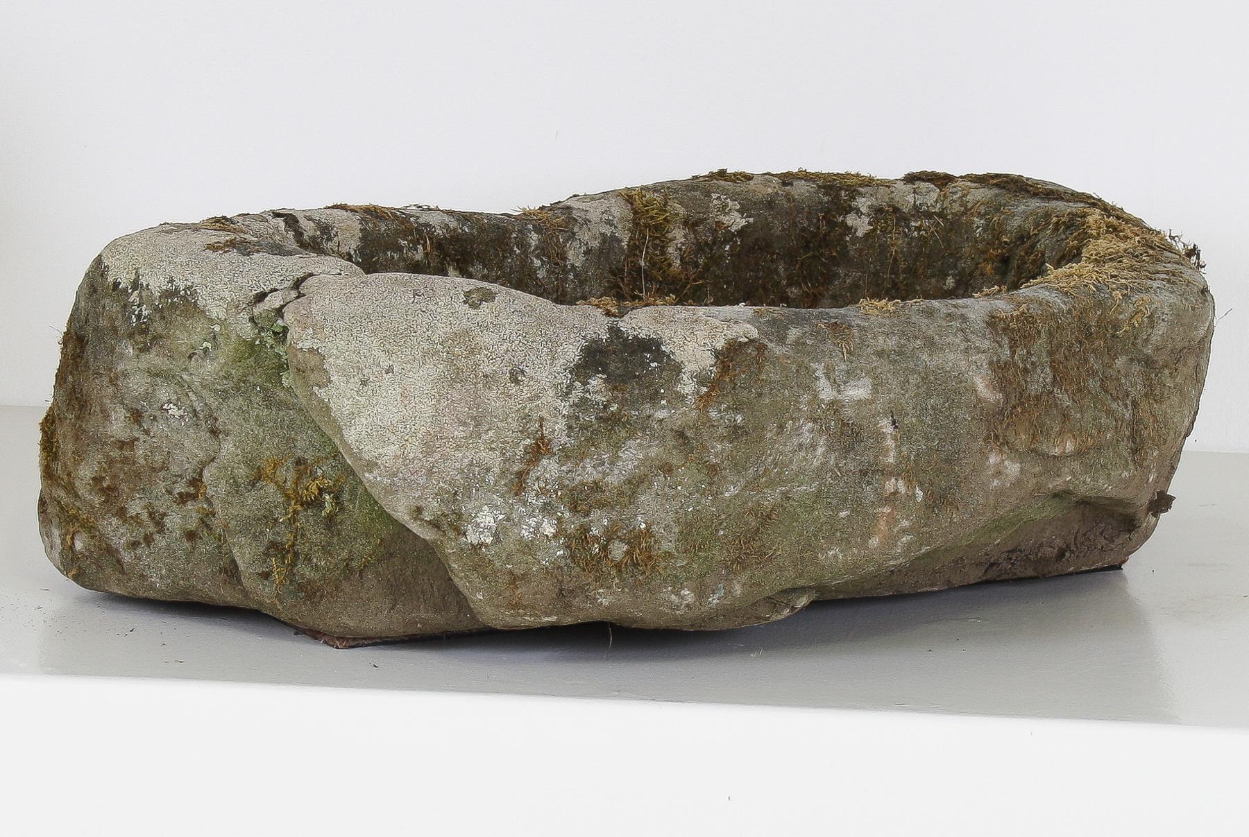 Primitive Carved Stone Trough Planter, Weathered Garden Feature, Bonsai Pot 9