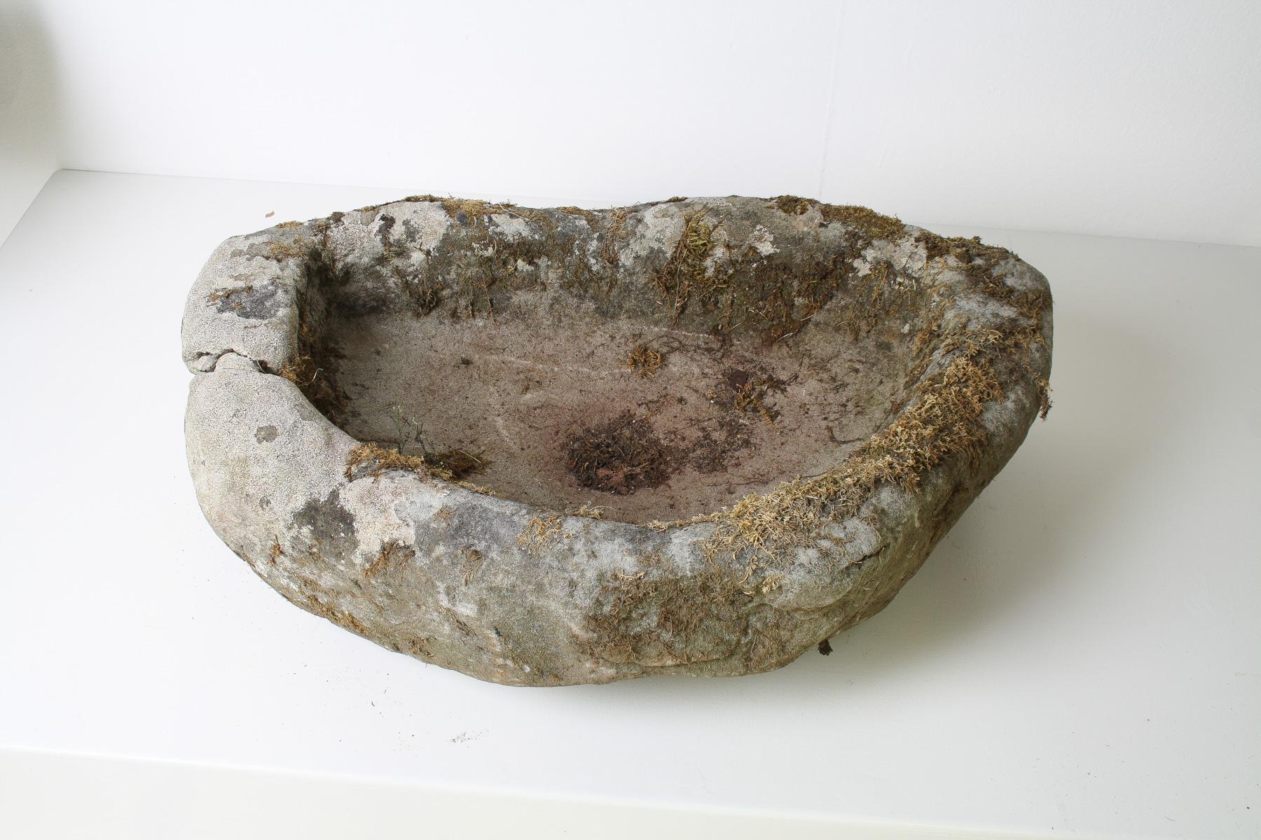 British Primitive Carved Stone Trough Planter, Weathered Garden Feature, Bonsai Pot