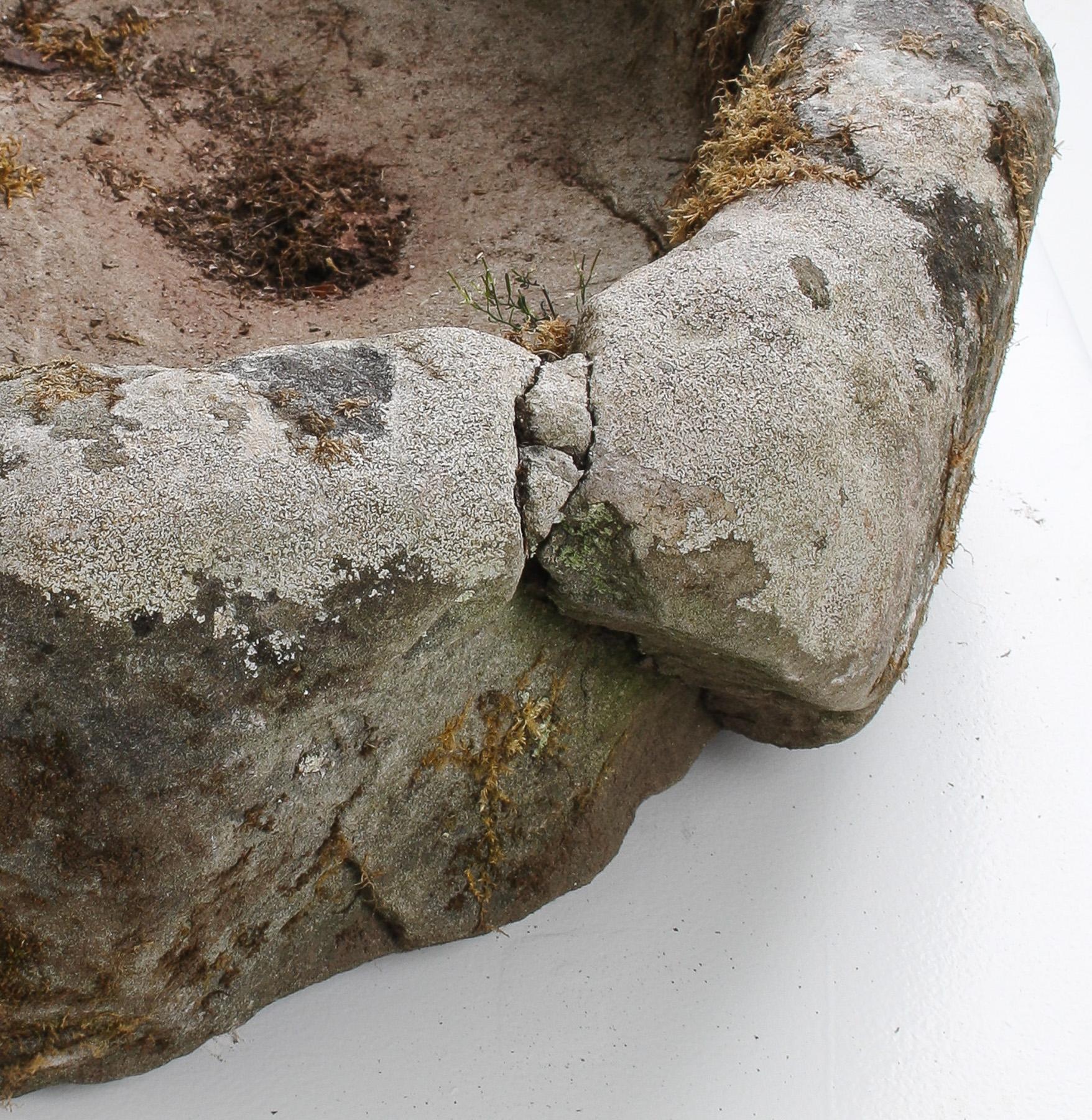 19th Century Primitive Carved Stone Trough Planter, Weathered Garden Feature, Bonsai Pot