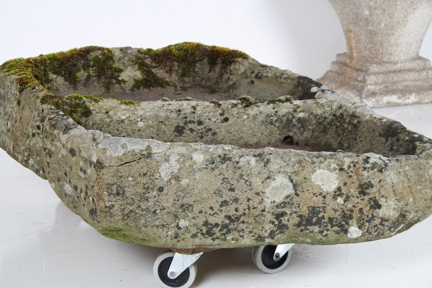 Primitive Carved Stone Trough Planter Weathered Organic Garden Feature  Bonsai For Sale 4