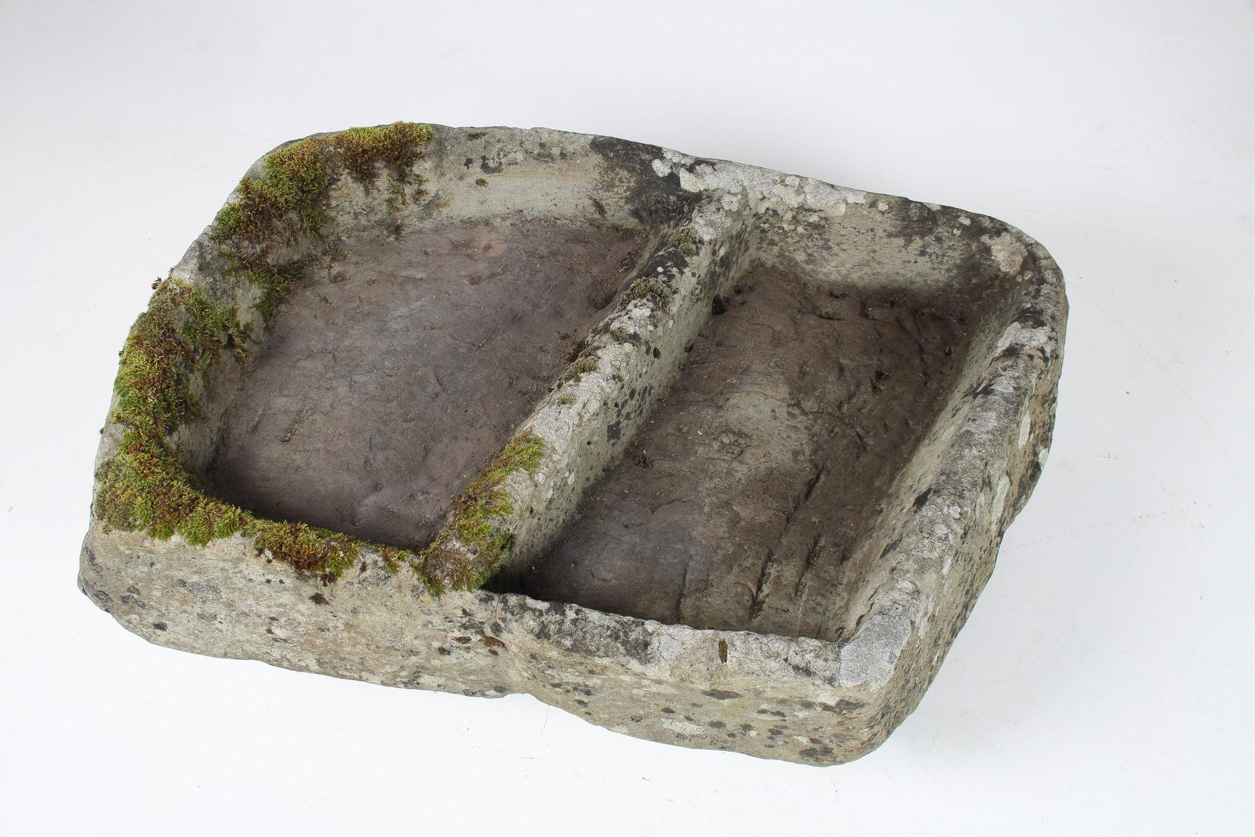 European Primitive Carved Stone Trough Planter Weathered Organic Garden Feature  Bonsai For Sale