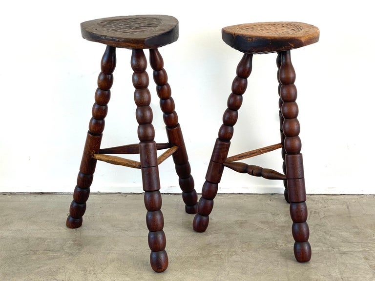 Primitive Carved Stools In Good Condition For Sale In West Hollywood, CA