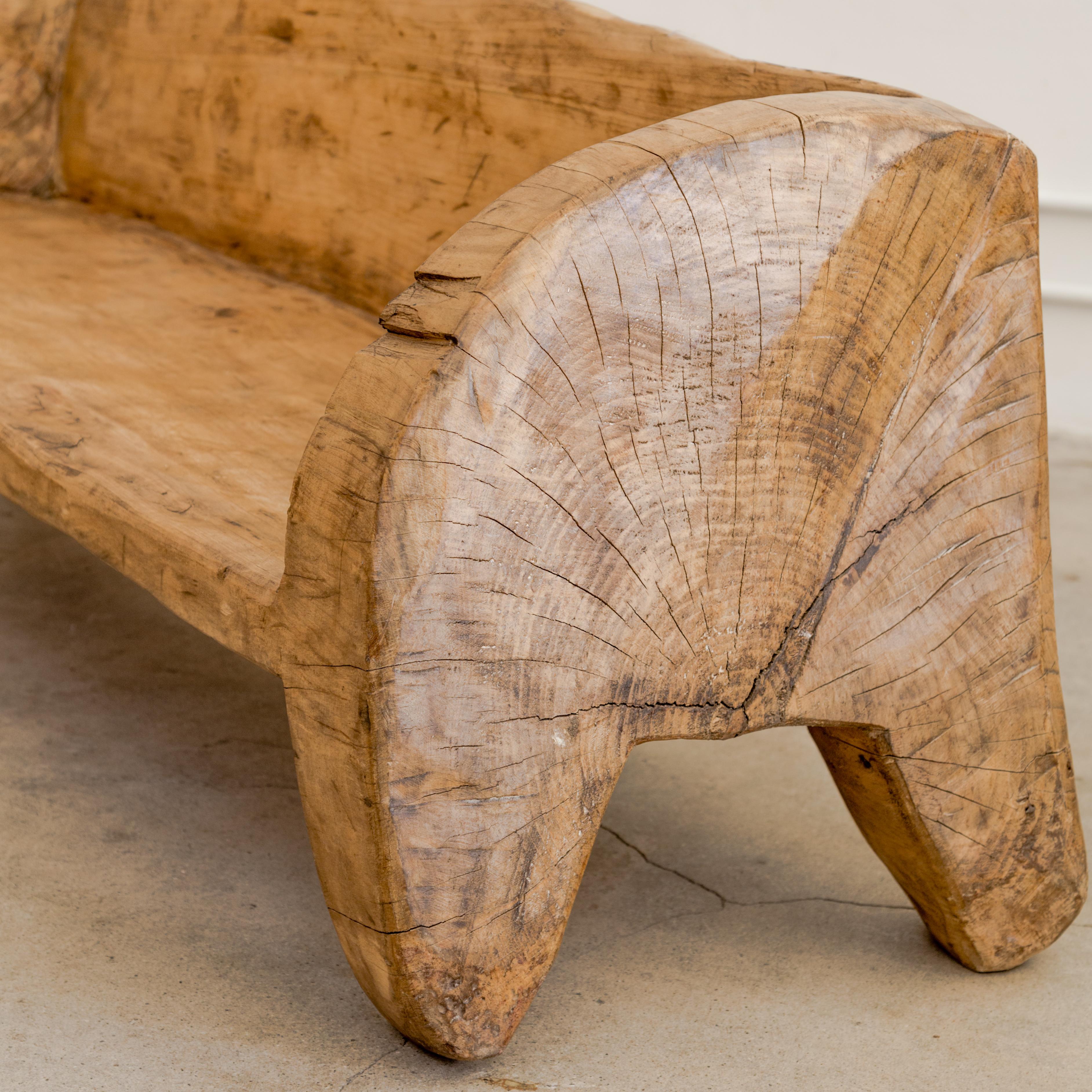 Primitive Carved Timber Indian Bench  For Sale 3