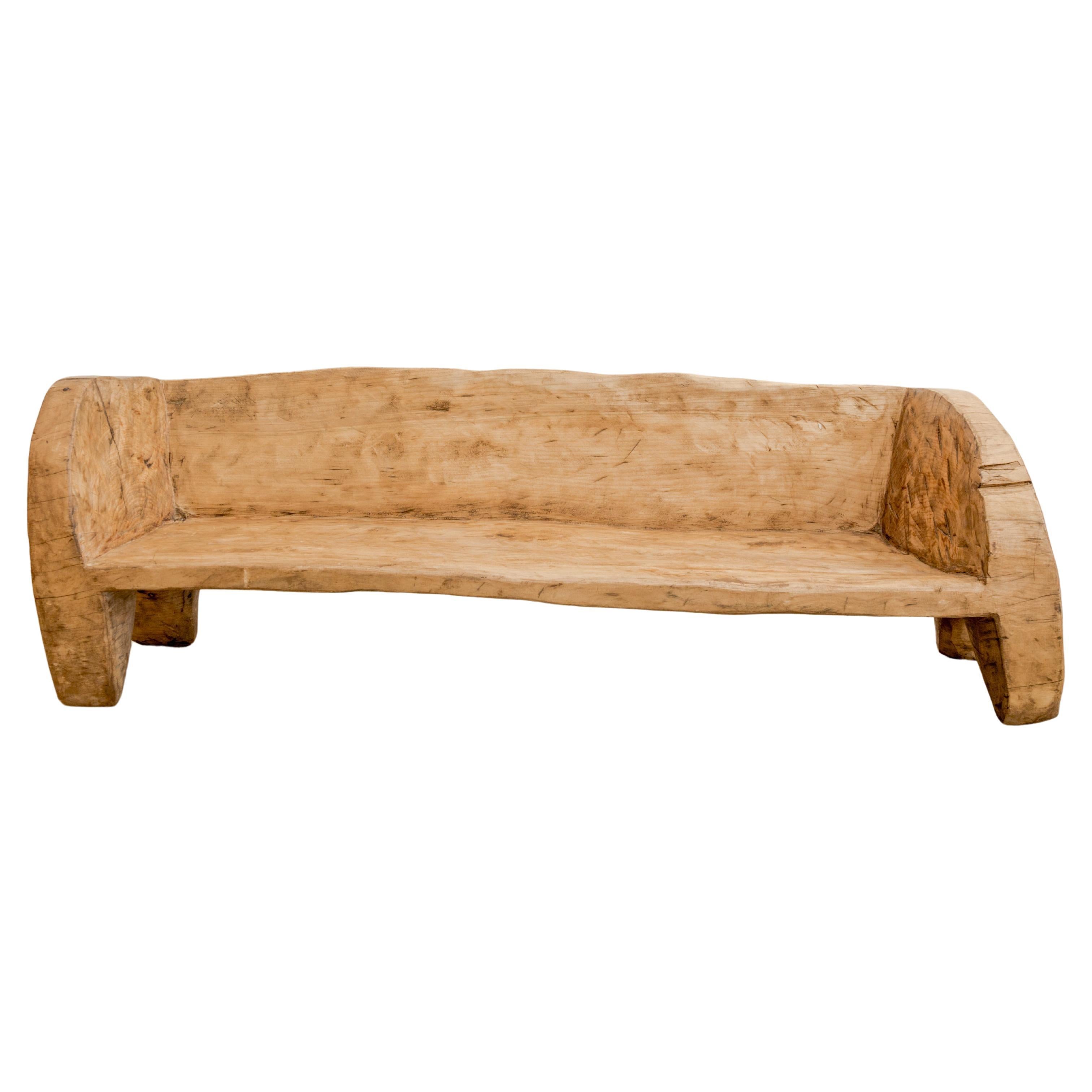 Primitive Carved Timber Indian Bench  For Sale