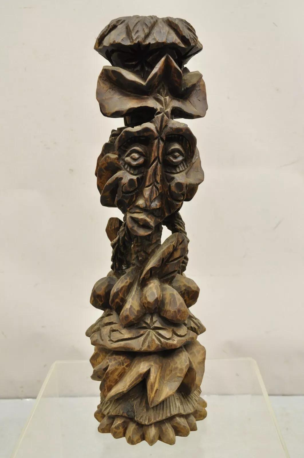 Primitives geschnitztes, figurales Tiki-Totem aus Holz, kinetische, balancierende Kunst-Skulptur aus Holz im Zustand „Gut“ im Angebot in Philadelphia, PA