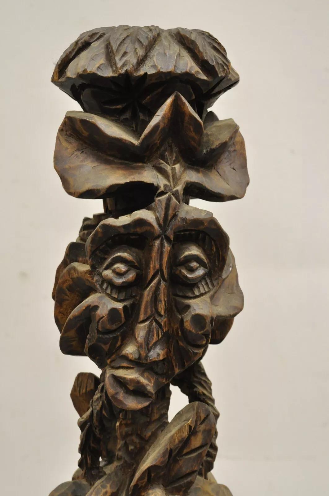 Primitives geschnitztes, figurales Tiki-Totem aus Holz, kinetische, balancierende Kunst-Skulptur aus Holz im Angebot 1