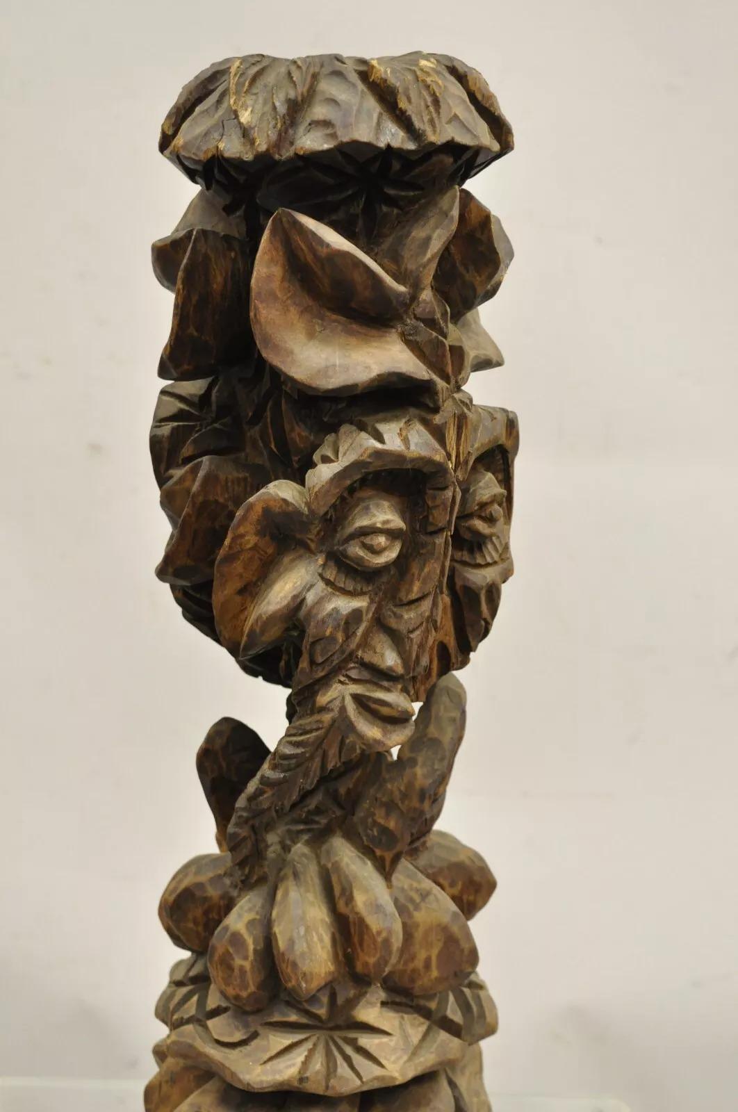 Primitives geschnitztes, figurales Tiki-Totem aus Holz, kinetische, balancierende Kunst-Skulptur aus Holz im Angebot 3