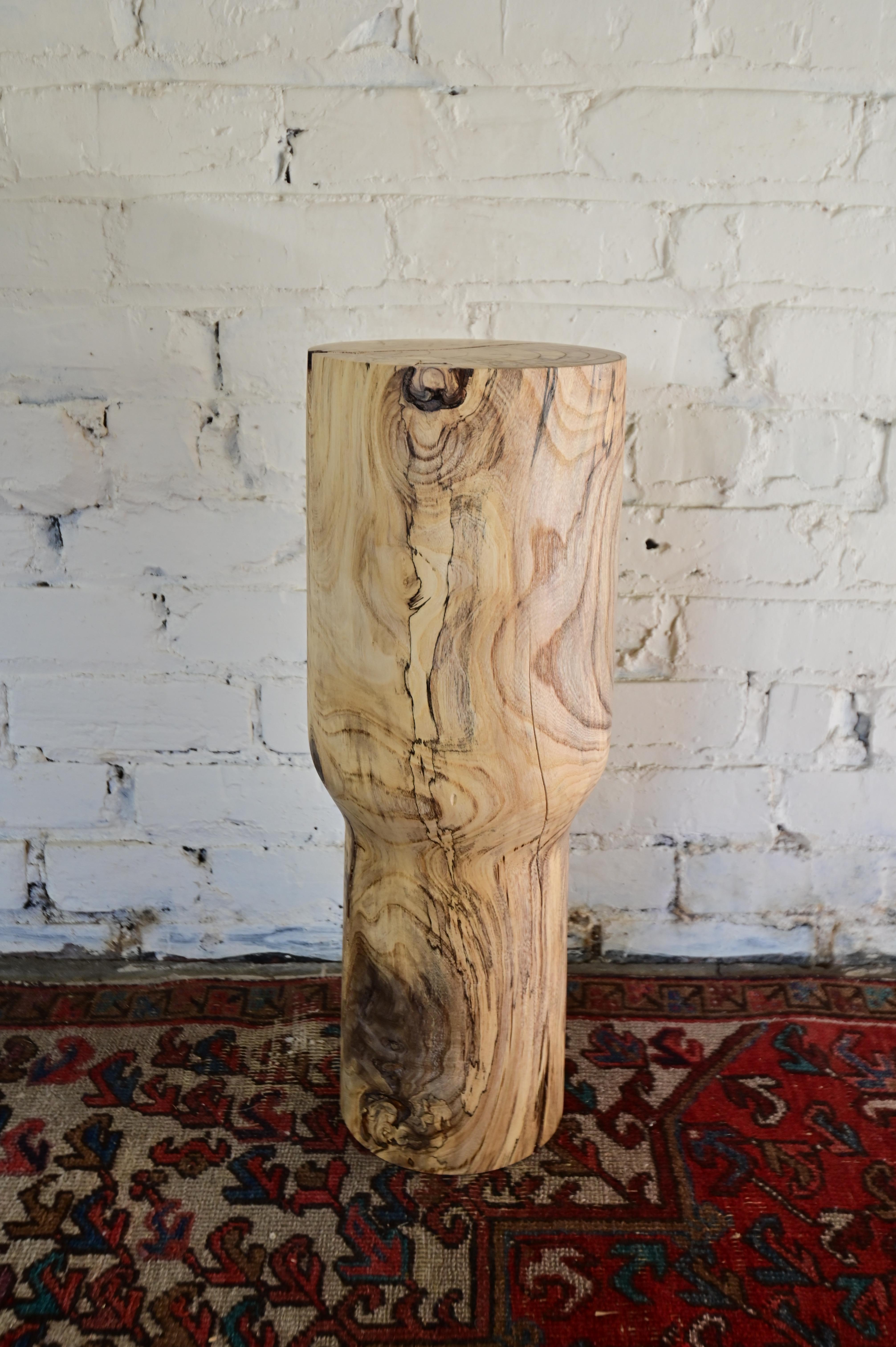 Woodwork Primitive Carved Wooden End Table Pedestal For Sale