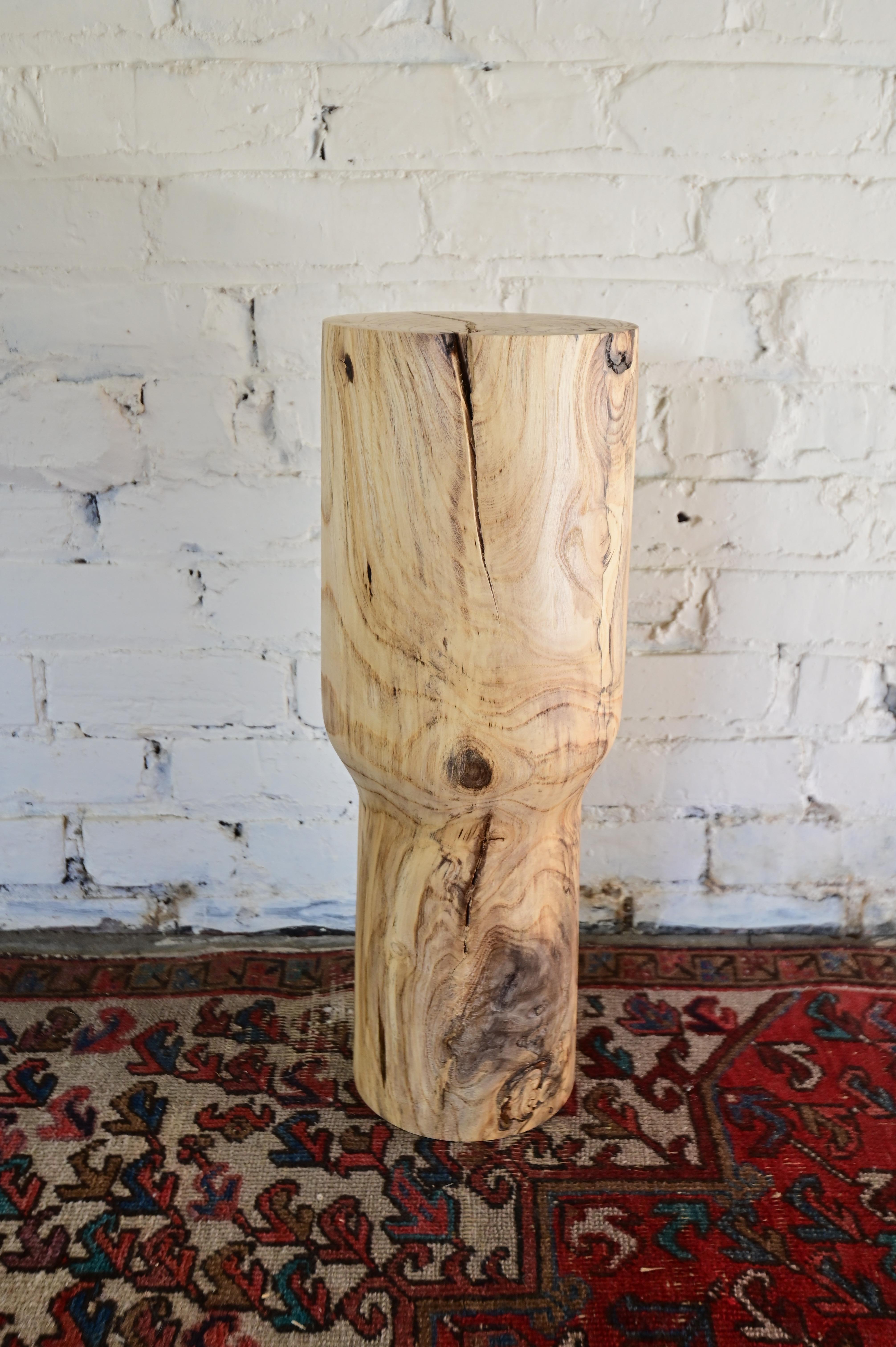 Contemporary Primitive Carved Wooden End Table Pedestal For Sale
