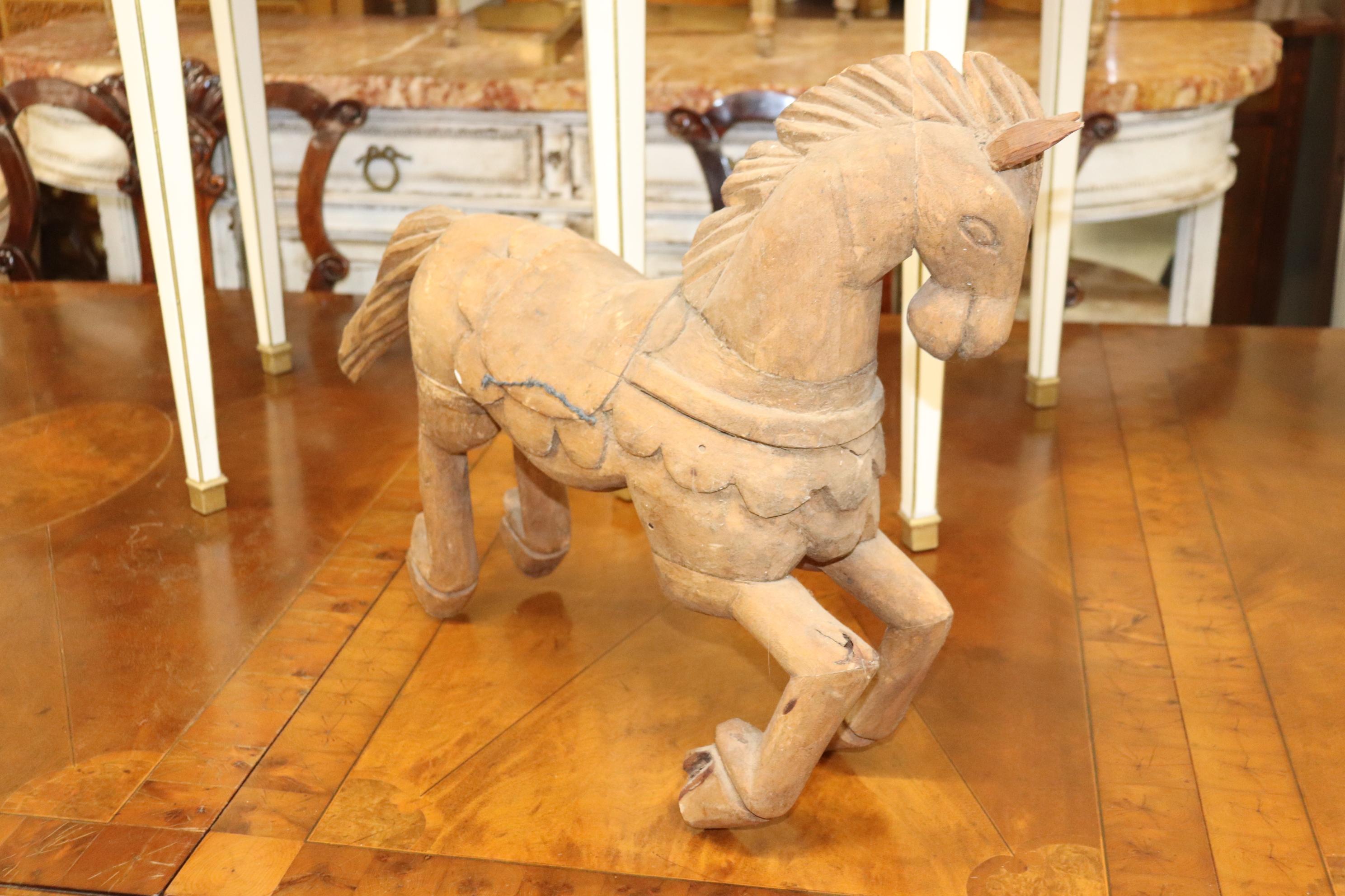 Mid-20th Century Primitive Carved Wooden Horse Sculpture 