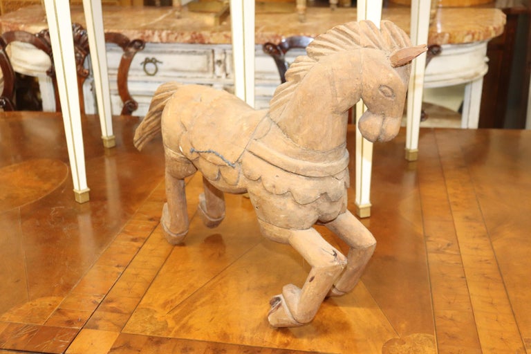 Mid-20th Century Primitive Carved Wooden Horse Sculpture  For Sale
