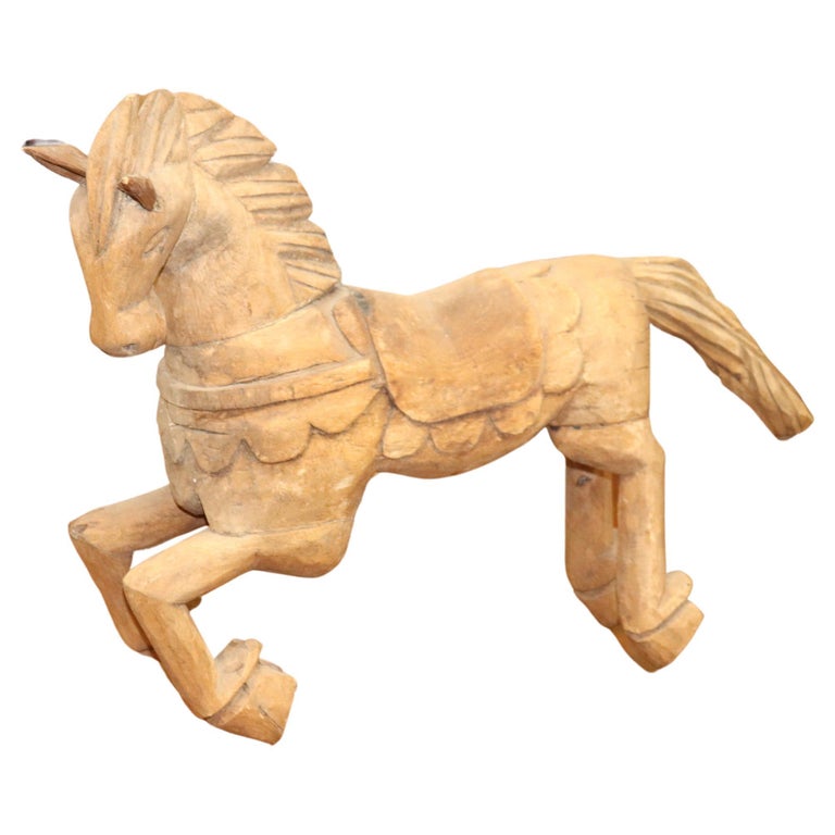 Primitive Carved Wooden Horse Sculpture  For Sale