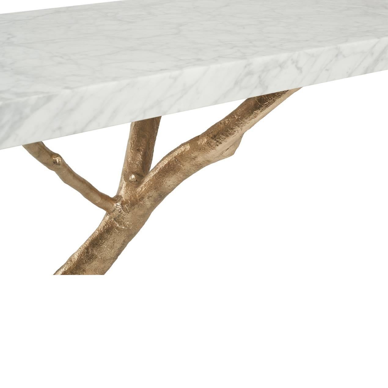 Primitive Cast Brass Console Featuring Romano Travertine Top & Base (Portugiesisch) im Angebot