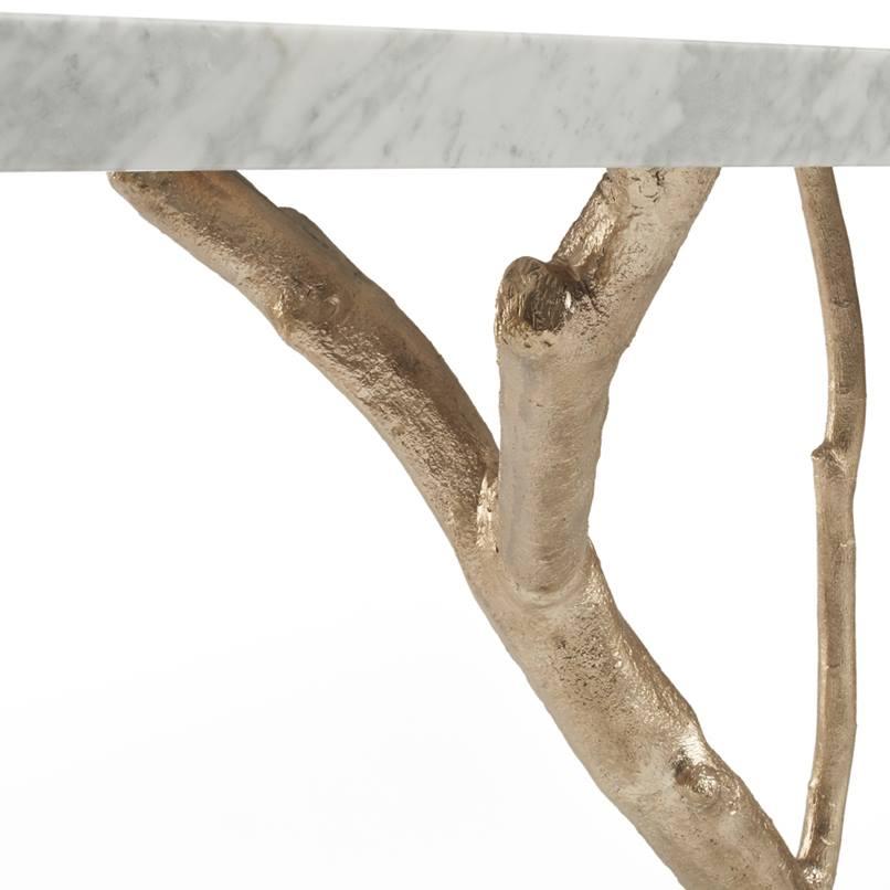 Primitive Cast Brass Console Featuring Romano Travertine Top & Base (Handgefertigt) im Angebot