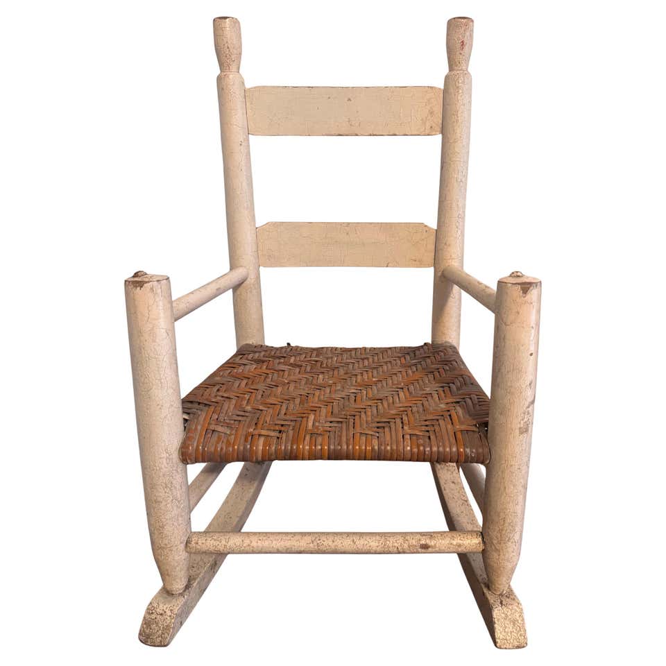 American Primitive Rustic Oak Wood Rush Seat Rocking Chair by Cracker ...