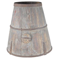 Primitif Chinois Shanxi Barrel Banded Iron Willow Rice Measure Grain Bucket 17" (seau à grains)