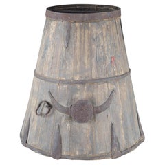 Primitive chinesische Shanxi Banded Iron Barrel Willow Rice Measure Grain Bucket 18"
