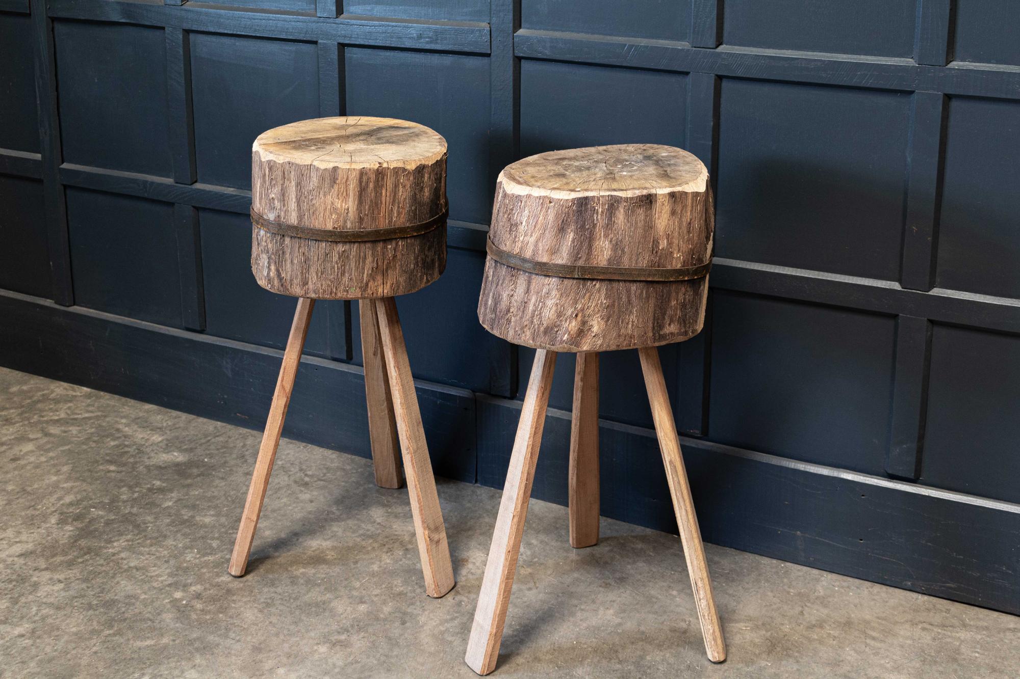 Circa. 1900

Primitive chopping block end tables, elm pegged legs and banding.

Price is each

 

Set 1 L - Diam 32.5 x H78cm
Set 1 R - Diam x D36 x H80cm

Set 2 L - Diam 35 x H83cm
Set 2 R - Diam 35 x H83cm

Set 3 L - Diam 35 x