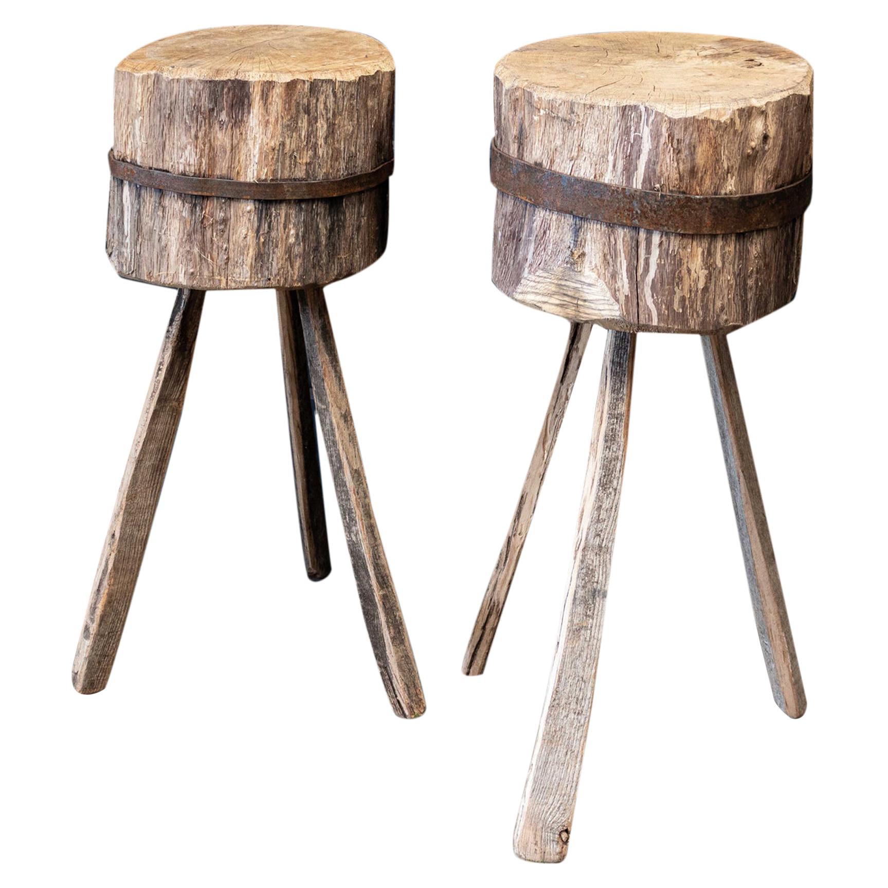 Primitive Chopping Block End Tables For Sale