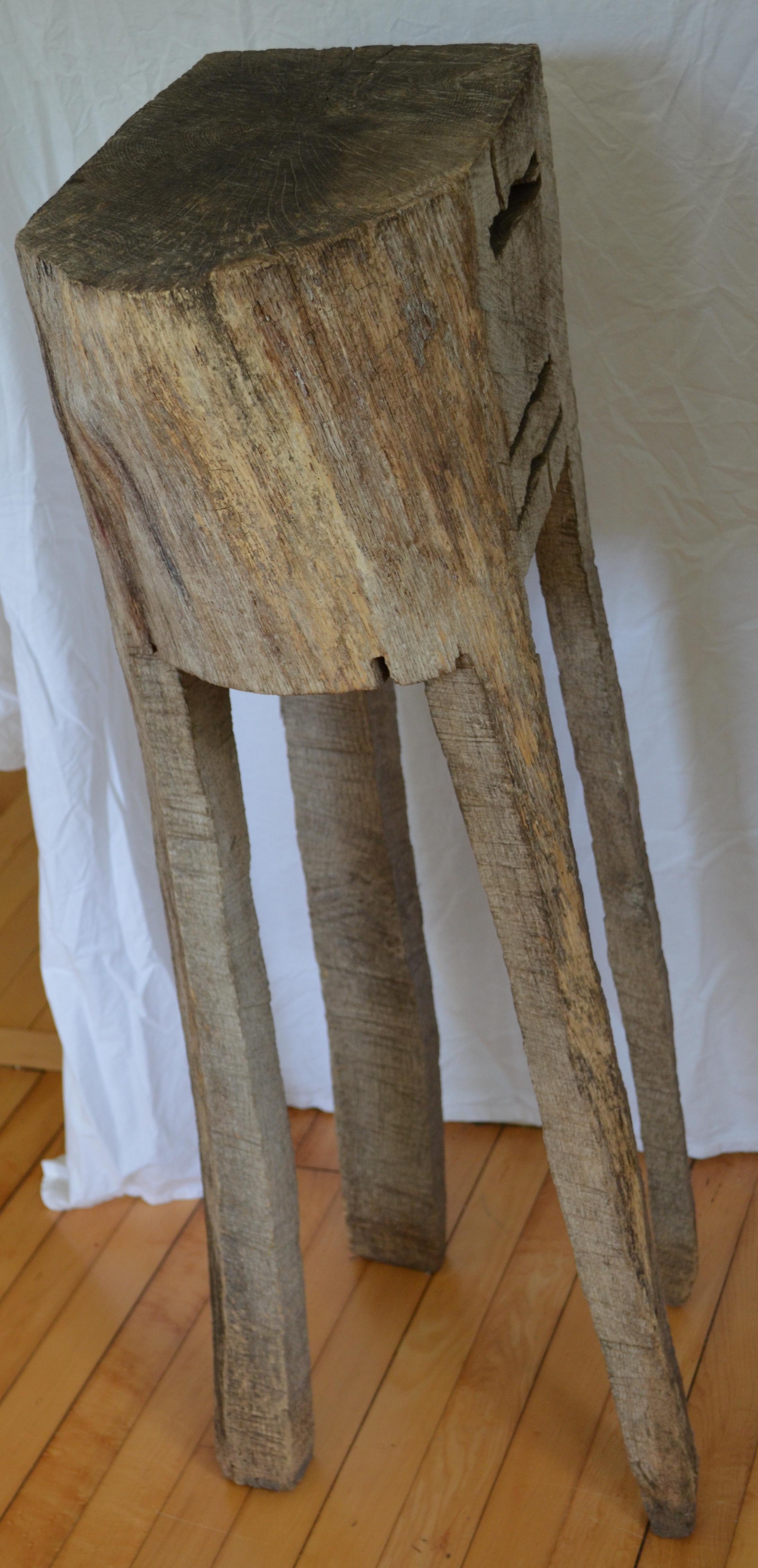 American Primitive Chopping Butcher Block with Knife Slots Carved from Fallen Maple Tree For Sale