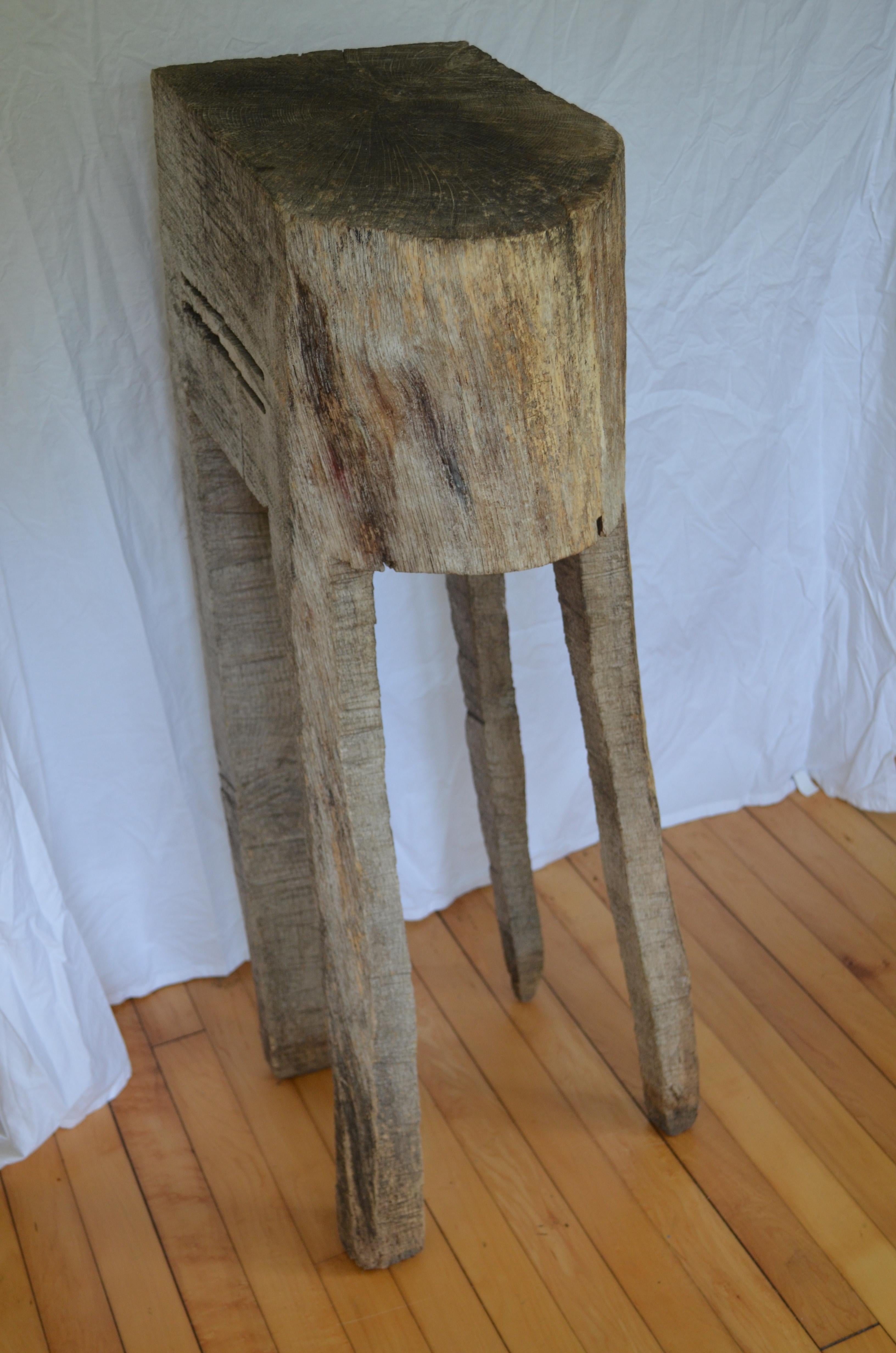 Primitive Chopping Butcher Block with Knife Slots Carved from Fallen Maple Tree In Good Condition For Sale In Madison, WI